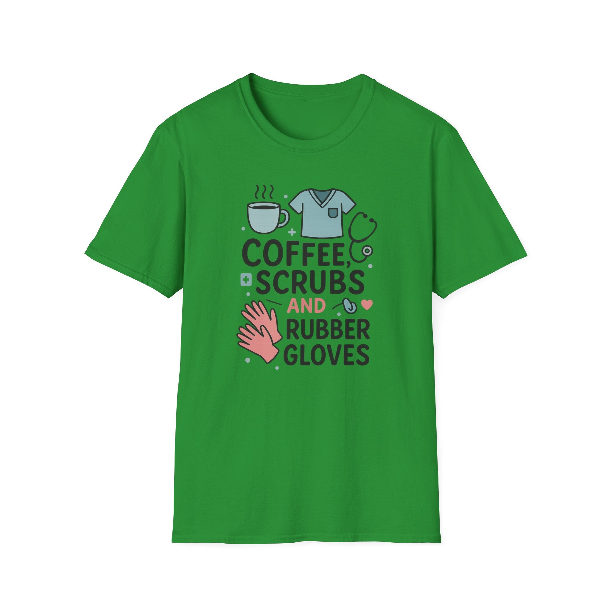 Funny Nurse Christmas T-Shirt - "Coffee, Scrubs and Rubber Gloves" Tee - Secret Santa Gift for Nurses, Xmas Medical Shirt, NHS Worker Ideas