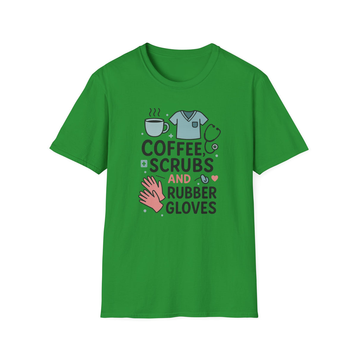 Funny Nurse Christmas T-Shirt - "Coffee, Scrubs and Rubber Gloves" Tee - Secret Santa Gift for Nurses, Xmas Medical Shirt, NHS Worker Ideas