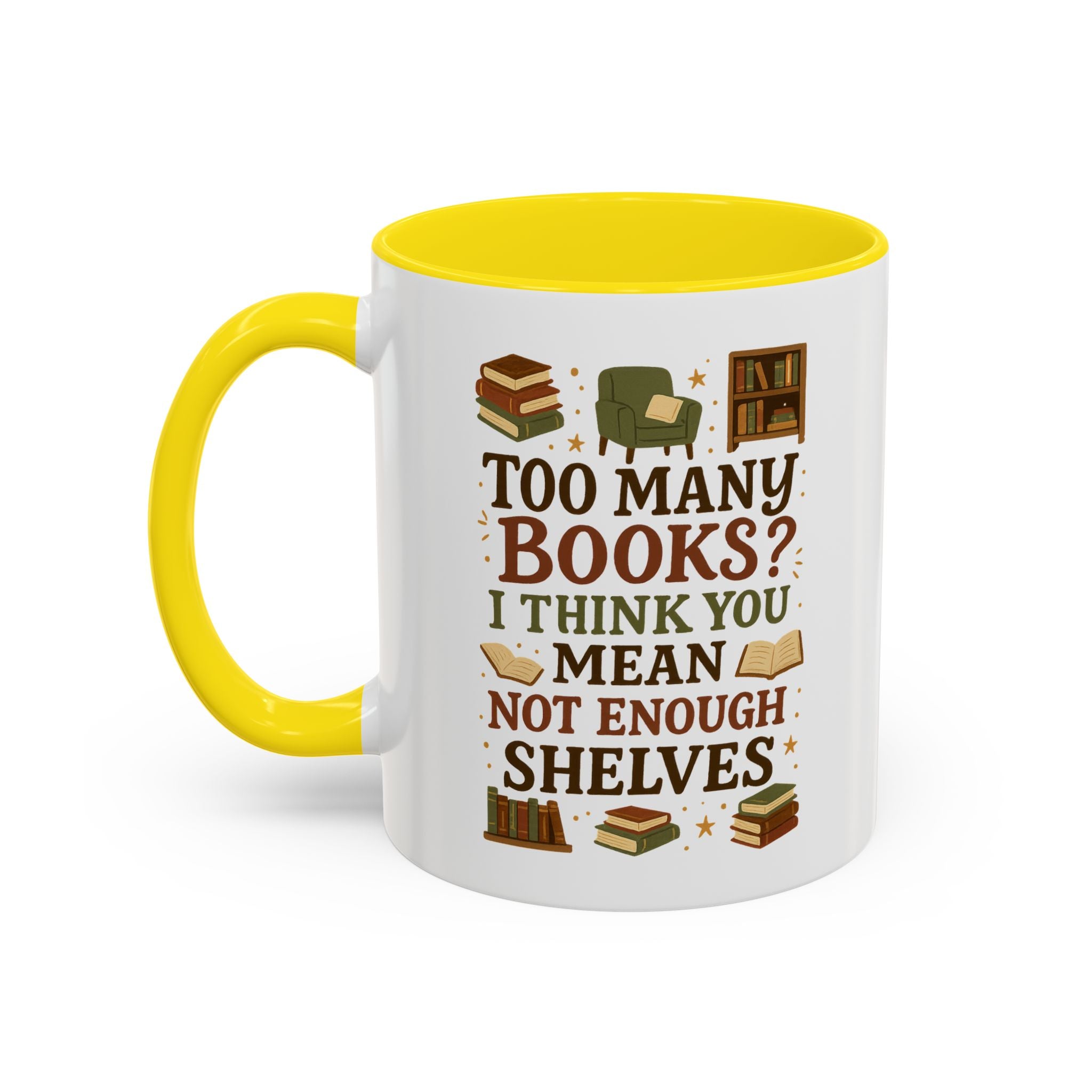 Funny Book Lover Christmas Mug - Too Many Books Not Enough Shelves Coffee Cup - Secret Santa Gift for Readers, Librarians & Teachers Tea
