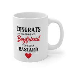 “Congrats On Being My Boyfriend You Lucky Bastard” – Funny Boyfriend Mug, Cheeky Valentine’s Day Mug – Gift for Him, Anniversary Mug