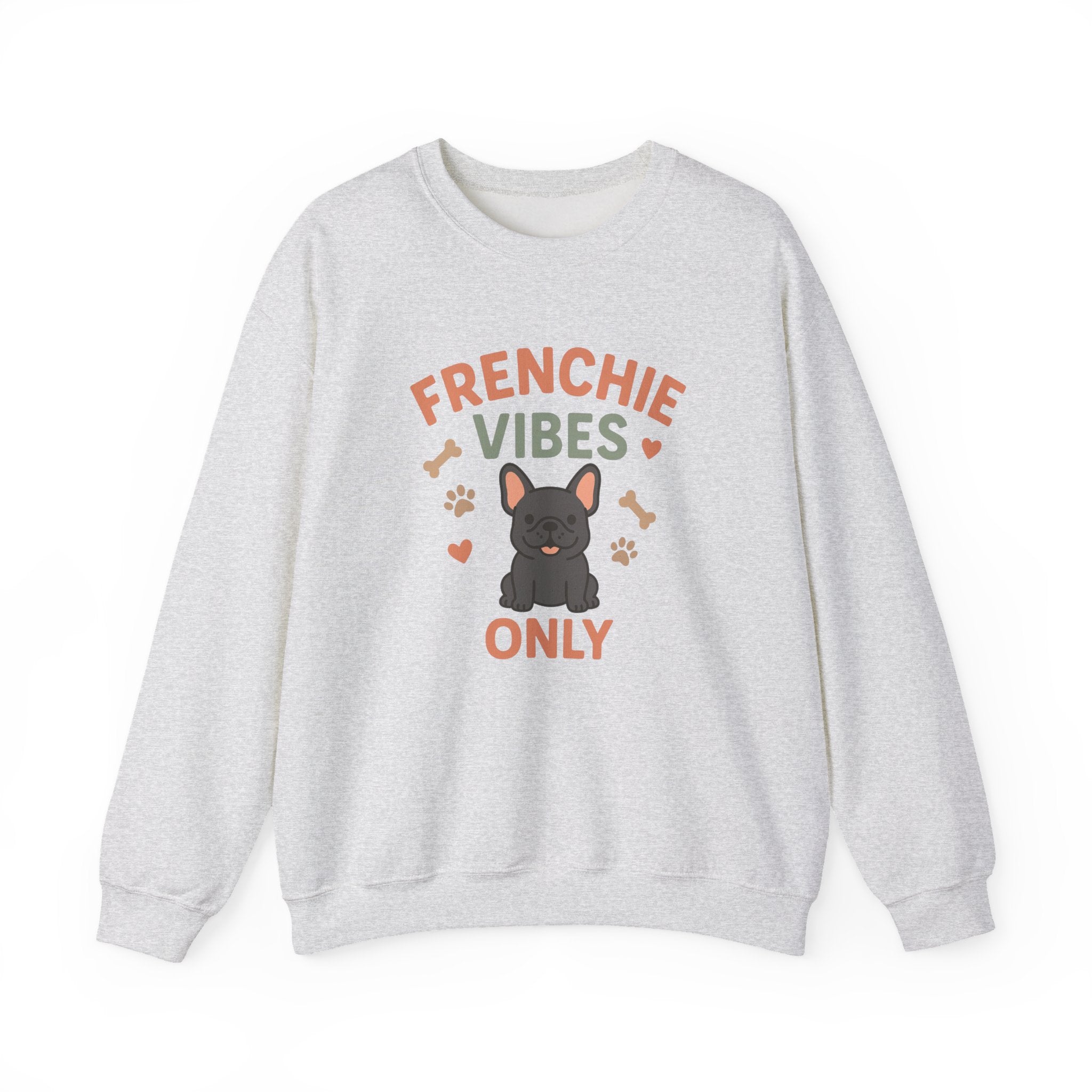 Funny Grey French Bulldog Christmas Sweatshirt - "Frenchie Vibes Only" Xmas Jumper - Secret Santa Gift for Dog Lovers