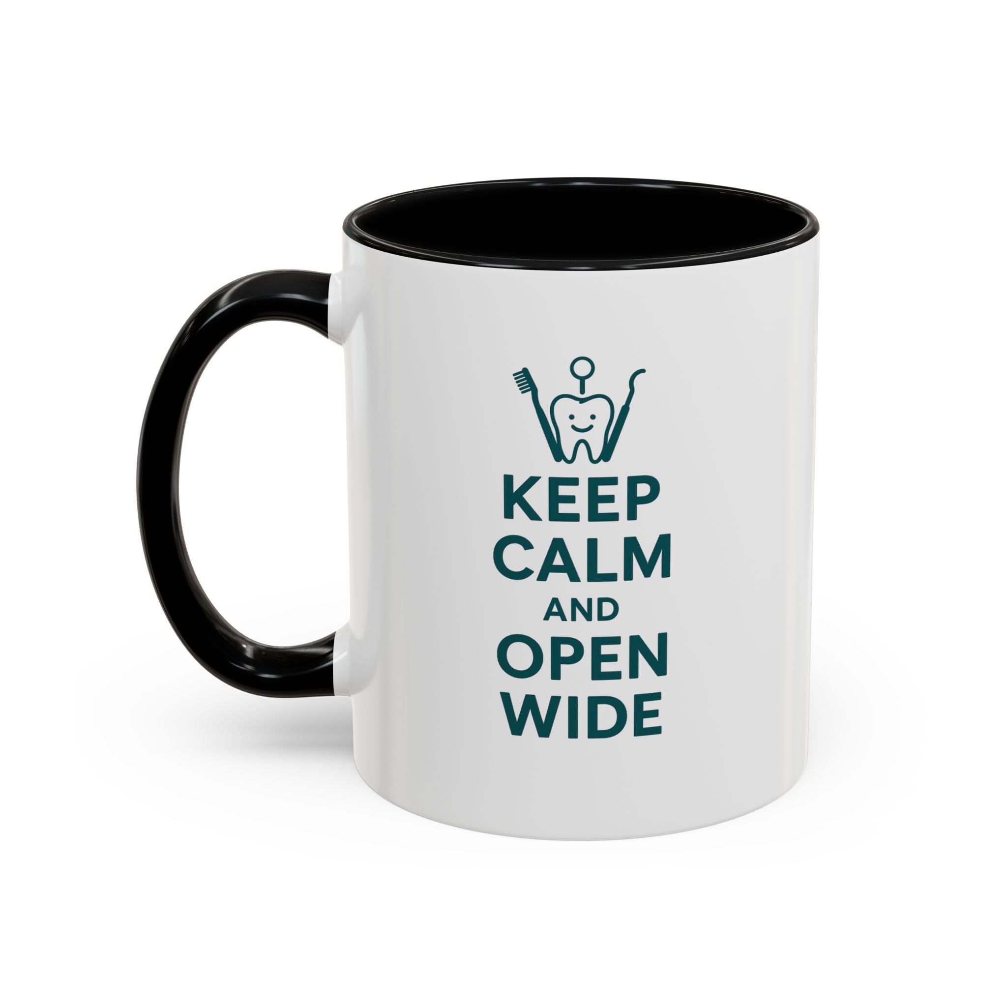 Funny Dentist Christmas Mug - "Keep Calm and Open Wide" Coffee Cup - Secret Santa Gift for Hygienist, Dental Student or Dentist Nurse Gift