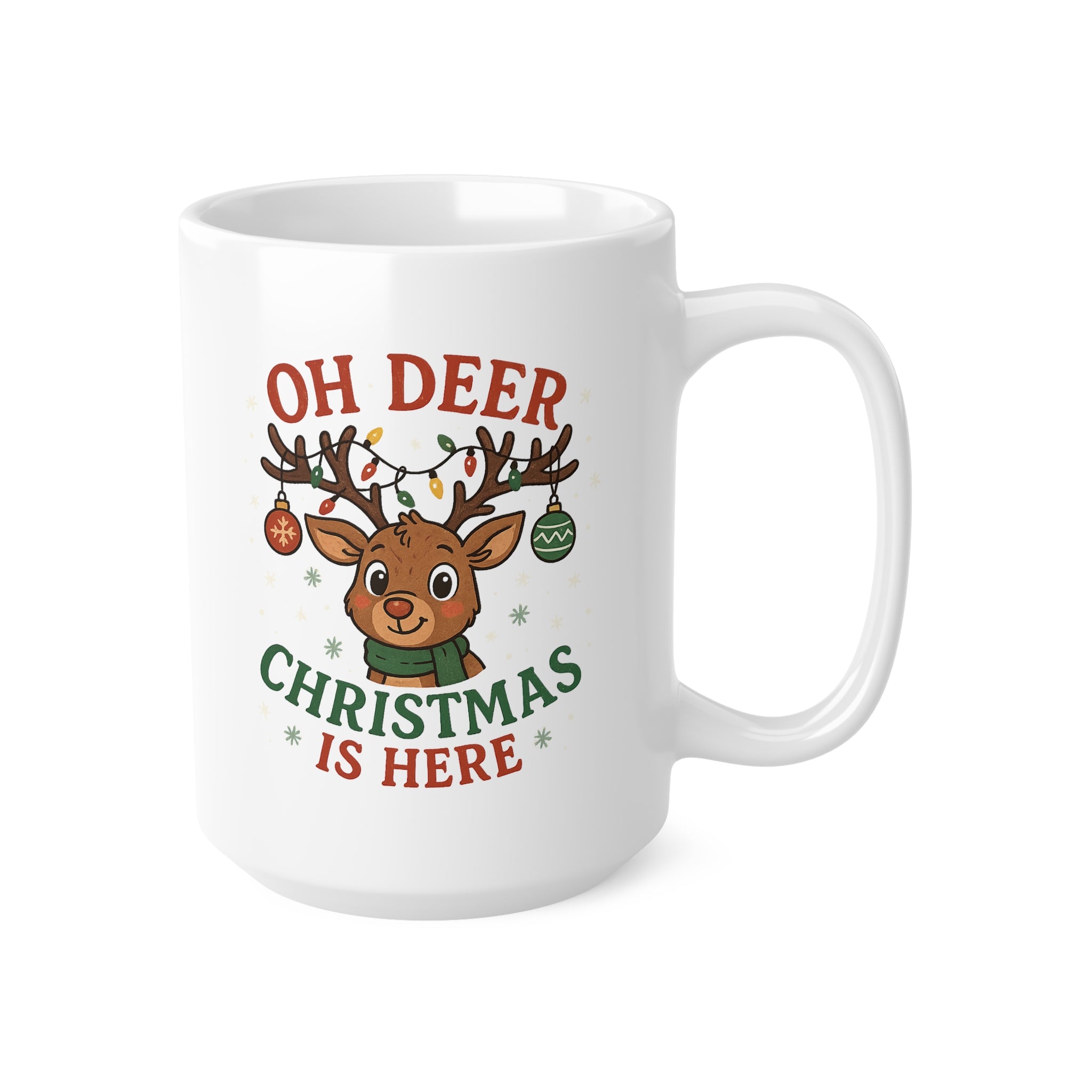 Funny Christmas Mug - "Oh Deer, Christmas Is Here" Reindeer Coffee Cup, Cute Secret Santa Gift for Coworker, Holiday Present Under 20