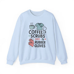 Funny Nurse Christmas Sweatshirt - "Coffee, Scrubs and Rubber Gloves" Jumper - Secret Santa Gift for Nurses, Healthcare Worker Xmas Sweater