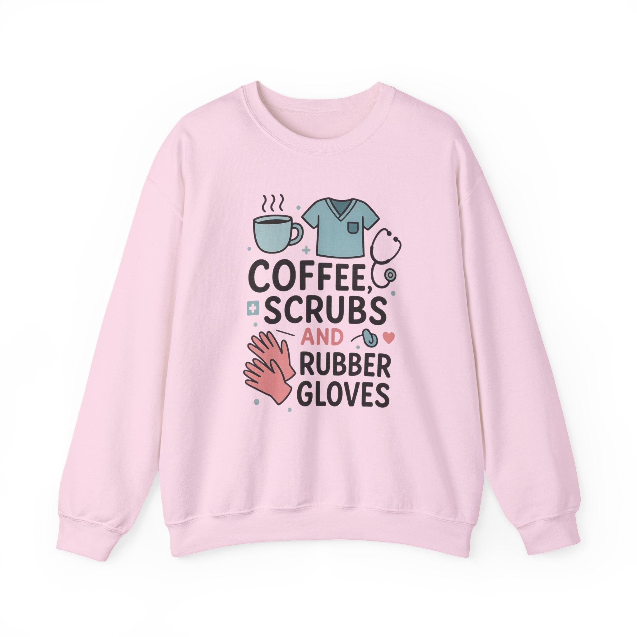 Funny Nurse Christmas Sweatshirt - "Coffee, Scrubs and Rubber Gloves" Jumper - Secret Santa Gift for Nurses, Healthcare Worker Xmas Sweater