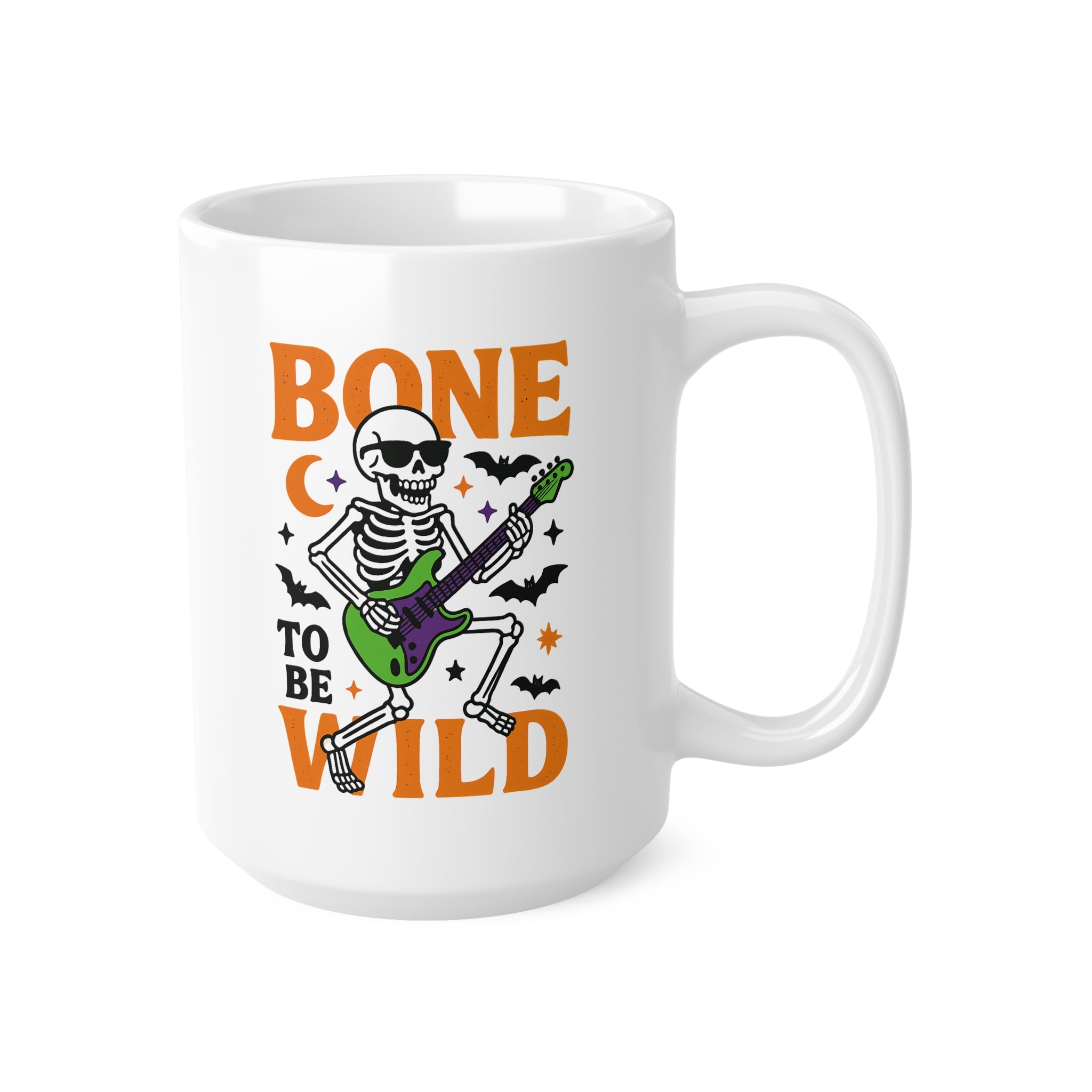 Bone to Be Wild Halloween Mug - Funny Skeleton Coffee Cup with Guitar, Spooky Gift for Halloween Lovers, Rock Music Novelty Mug