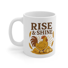 Funny Rise and Shine Chicken Mug - Rustic Farmhouse Rooster Coffee Cup - Cute Chicken Lover Gift - Christmas Gift or Secret Santa Present