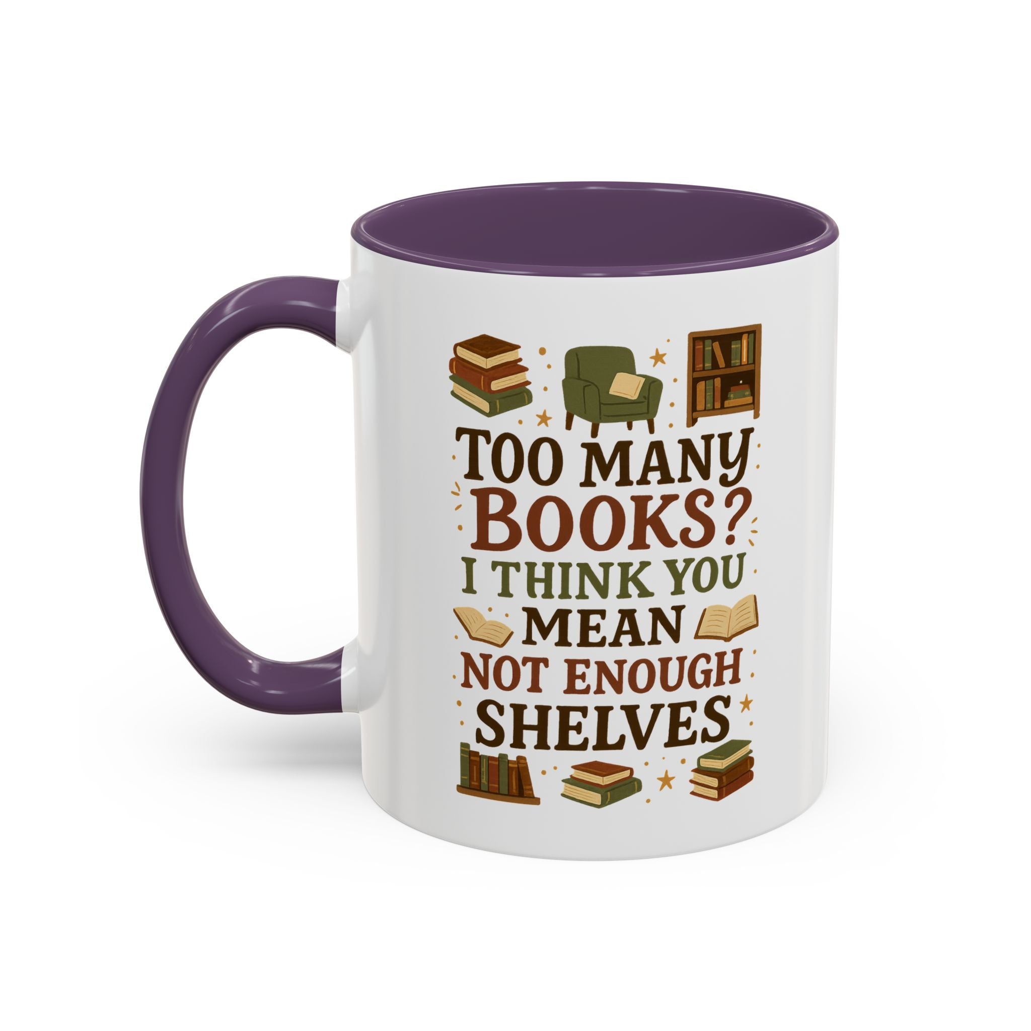 Funny Book Lover Christmas Mug - Too Many Books Not Enough Shelves Coffee Cup - Secret Santa Gift for Readers, Librarians & Teachers Tea