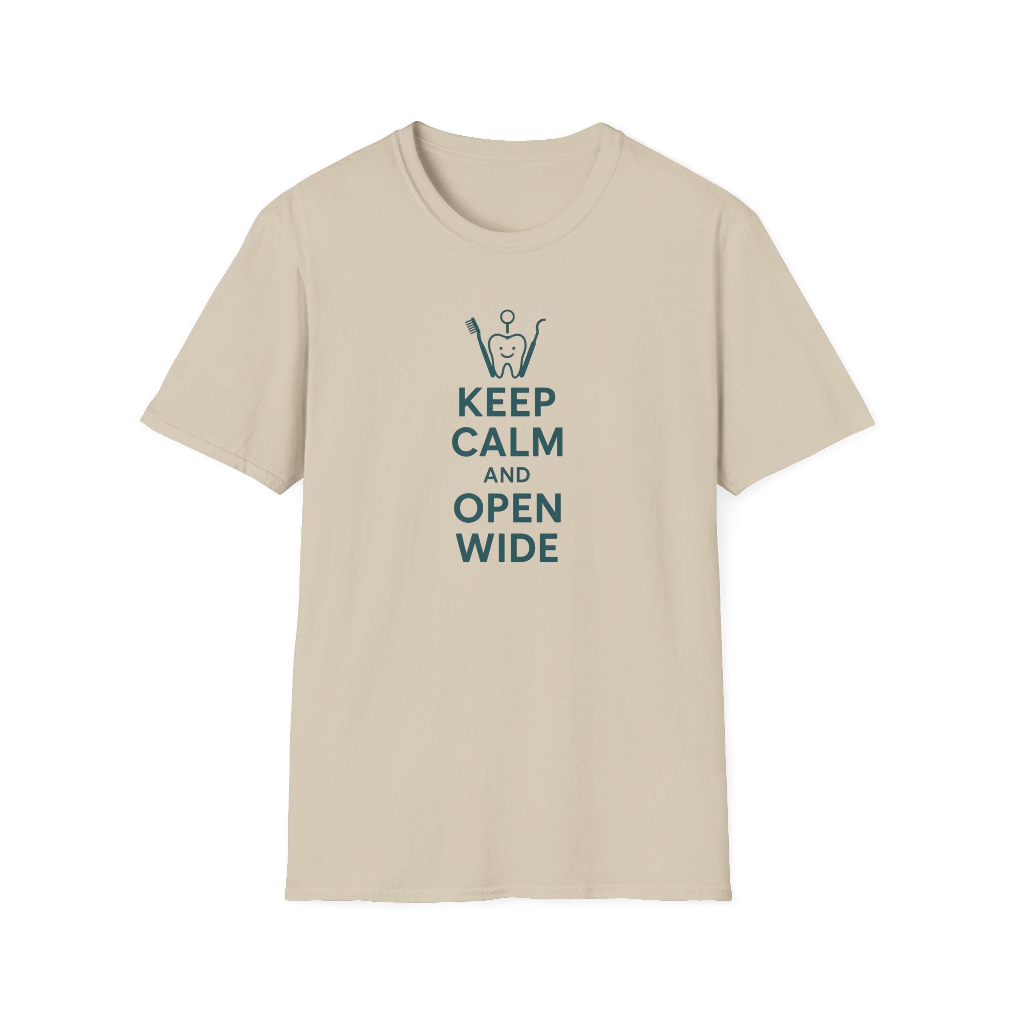 Funny Dentist Christmas T-Shirt - "Keep Calm and Open Wide" Tee - Secret Santa Gift for Hygienist, Dental Student or Dental Nurse NHS