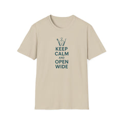 Funny Dentist Christmas T-Shirt - "Keep Calm and Open Wide" Tee - Secret Santa Gift for Hygienist, Dental Student or Dental Nurse NHS