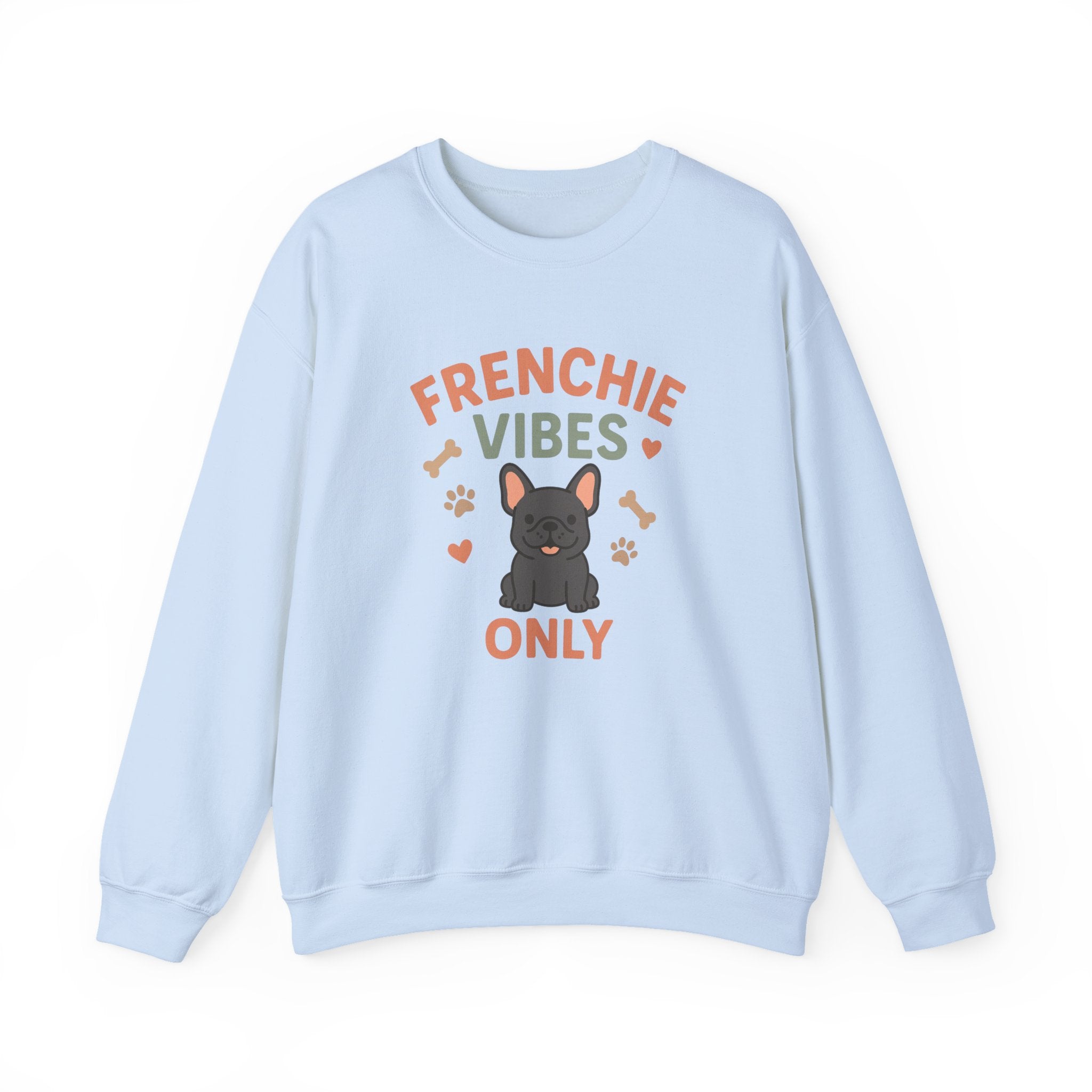 Funny Grey French Bulldog Christmas Sweatshirt - "Frenchie Vibes Only" Xmas Jumper - Secret Santa Gift for Dog Lovers