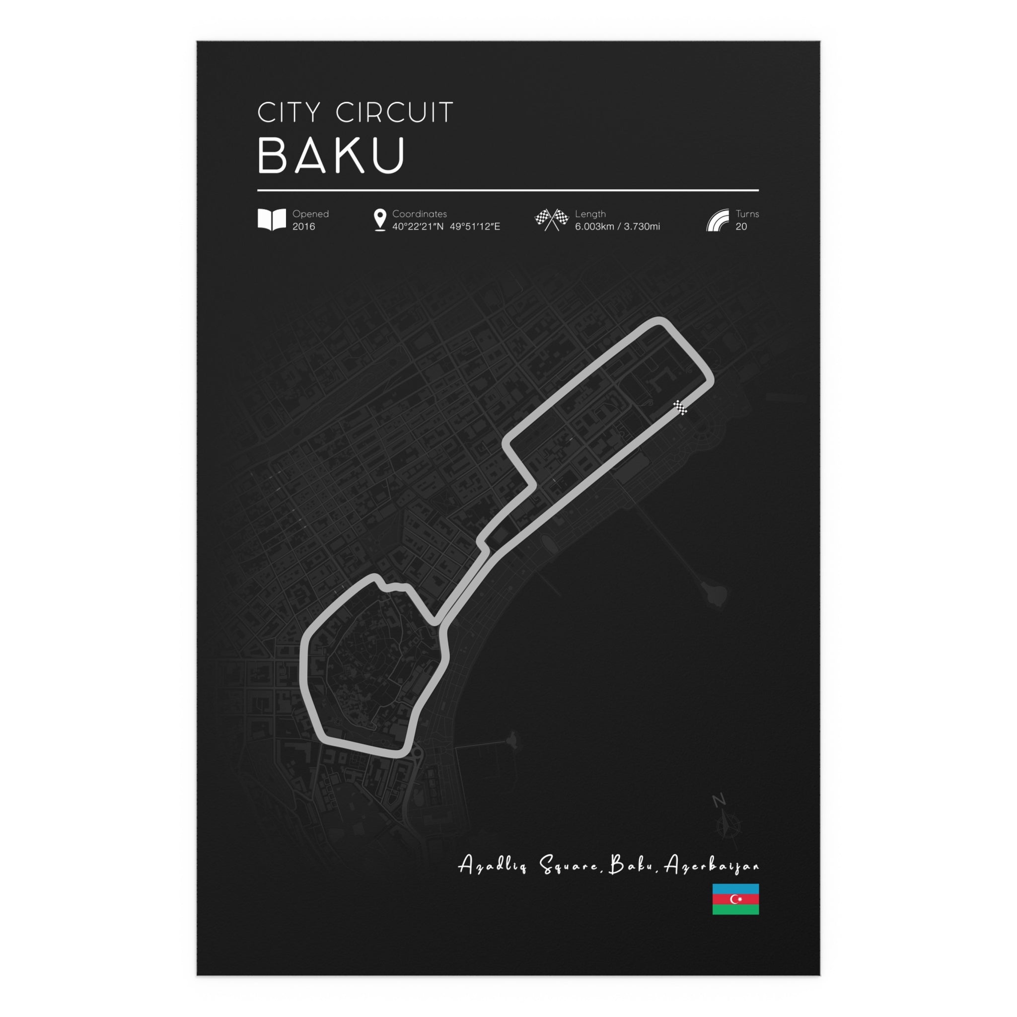 Baku City Circuit Poster – Formula 1 Track Wall Art Print