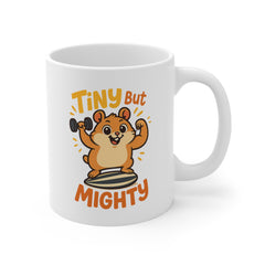 Funny Hamster Mug, "Tiny But Mighty" Cute Cartoon Coffee Cup | Christmas Gift, Secret Santa Present, Animal Lover Gift, Gym Mug, Fitness Mug