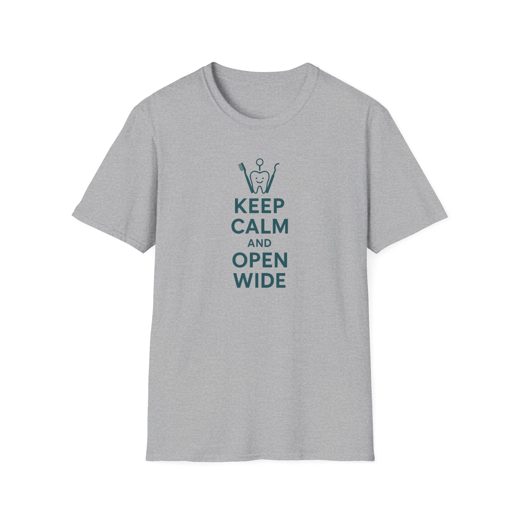 Funny Dentist Christmas T-Shirt - "Keep Calm and Open Wide" Tee - Secret Santa Gift for Hygienist, Dental Student or Dental Nurse NHS