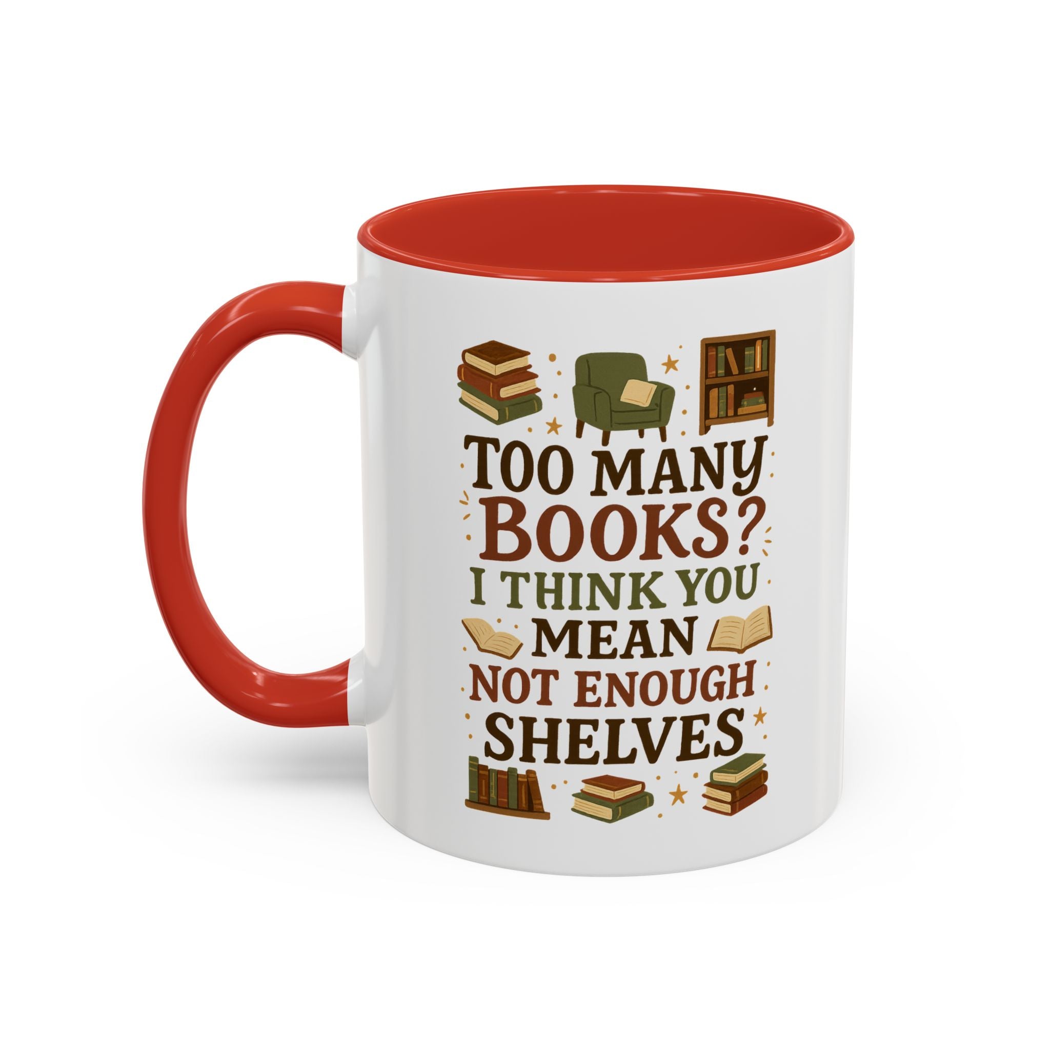 Funny Book Lover Christmas Mug - Too Many Books Not Enough Shelves Coffee Cup - Secret Santa Gift for Readers, Librarians & Teachers Tea