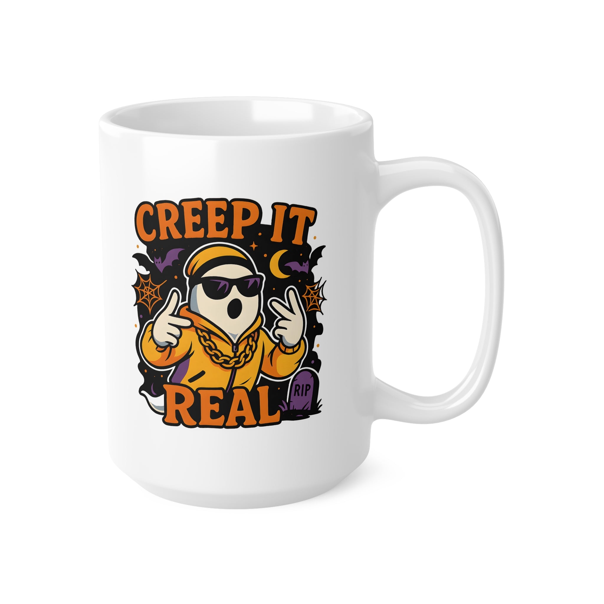 Creep It Real Funny Halloween Mug - Ali G Ghost Coffee Cup - Spooky Season Gift for Him or Her - Rapper Ghost Mug - Halloween Vibes