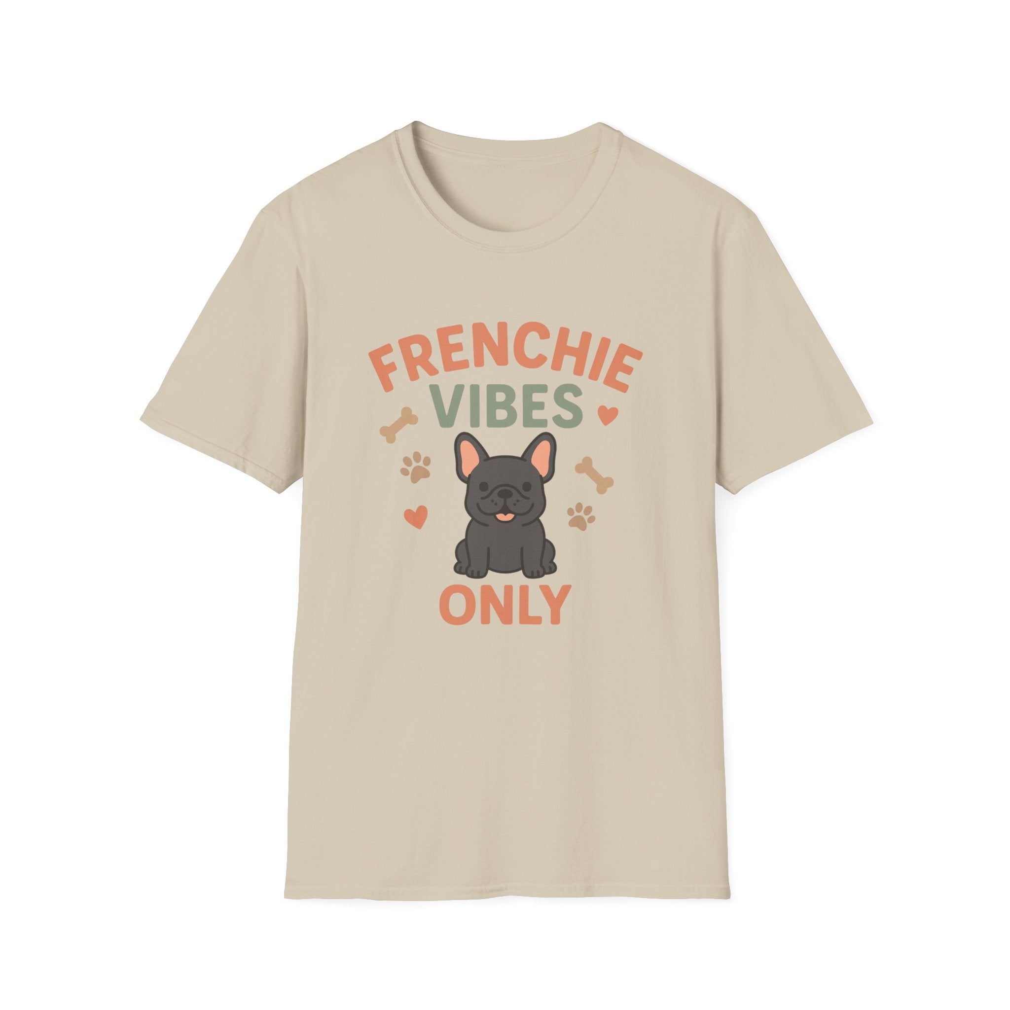 Funny Grey French Bulldog T-Shirt - "Frenchie Vibes Only" Chirstmas Dog Lover Tee - Secret Santa Gift for Frenchie Owners