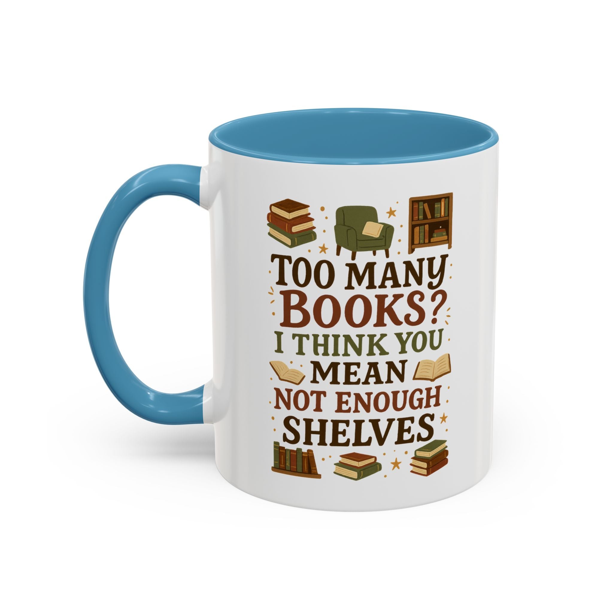 Funny Book Lover Christmas Mug - Too Many Books Not Enough Shelves Coffee Cup - Secret Santa Gift for Readers, Librarians & Teachers Tea