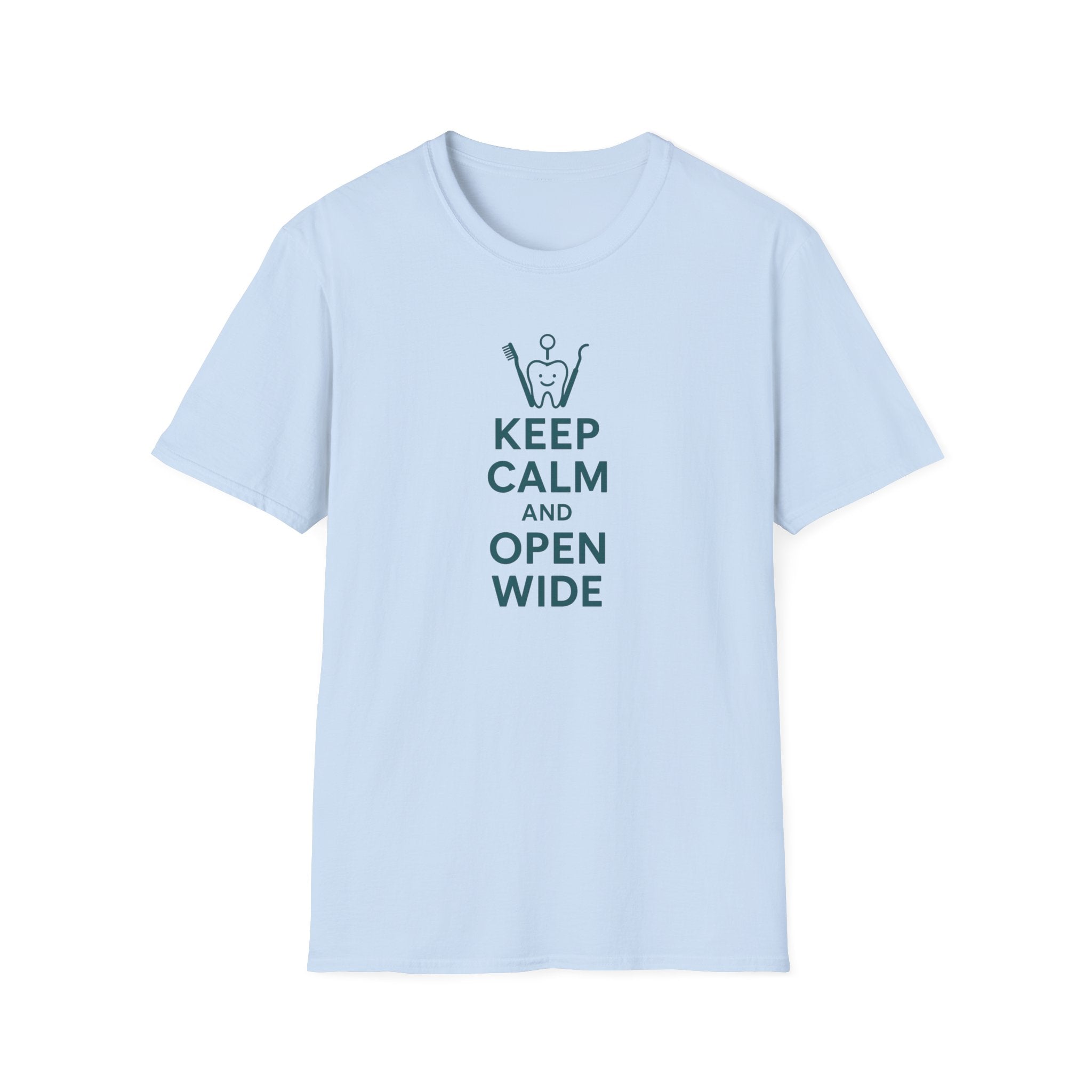 Funny Dentist Christmas T-Shirt - "Keep Calm and Open Wide" Tee - Secret Santa Gift for Hygienist, Dental Student or Dental Nurse NHS