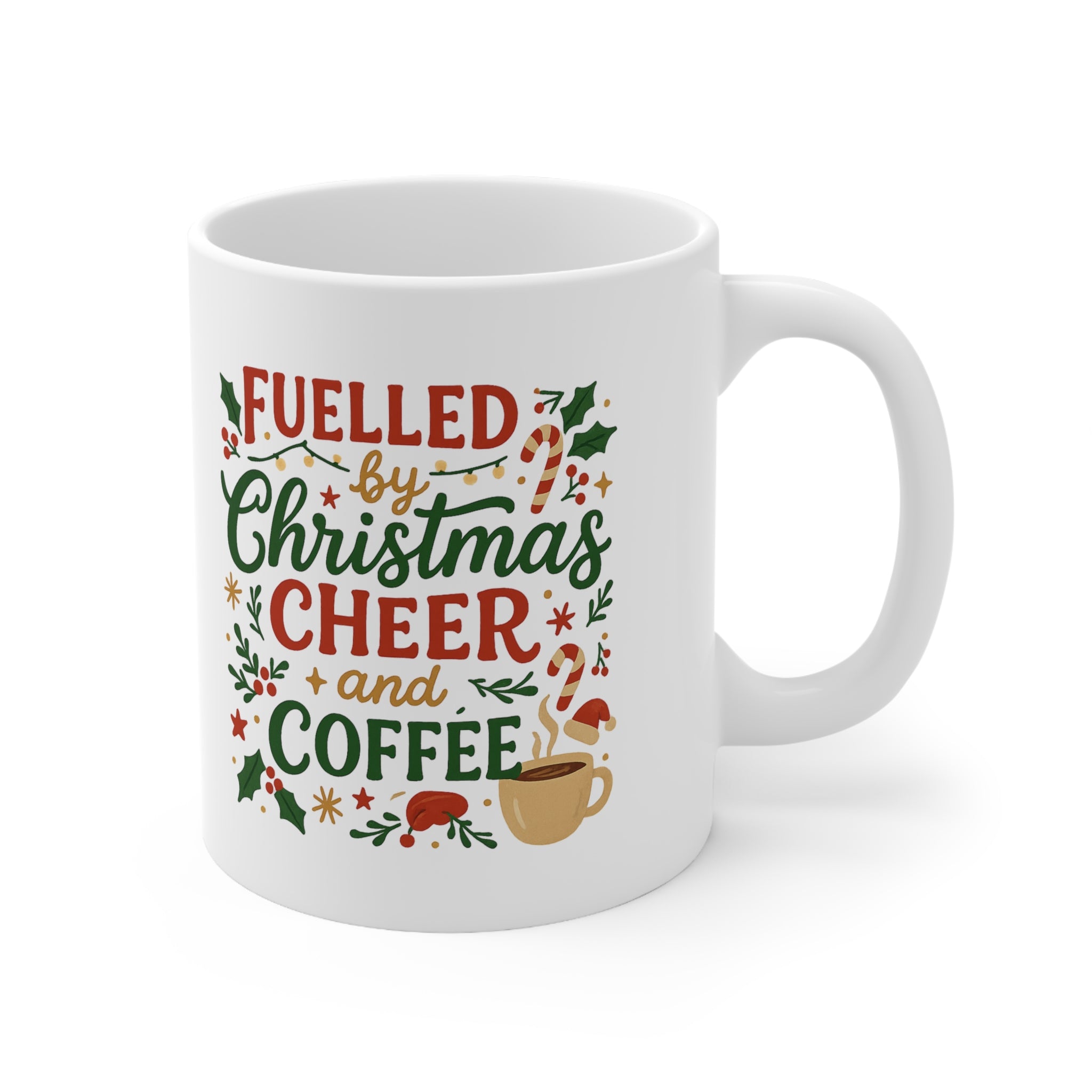 Funny Christmas Coffee Mug - Fuelled by Christmas Cheer and Coffee Cup - Xmas Gift for Coffee Lovers, Secret Santa Present For Her Mum Mom