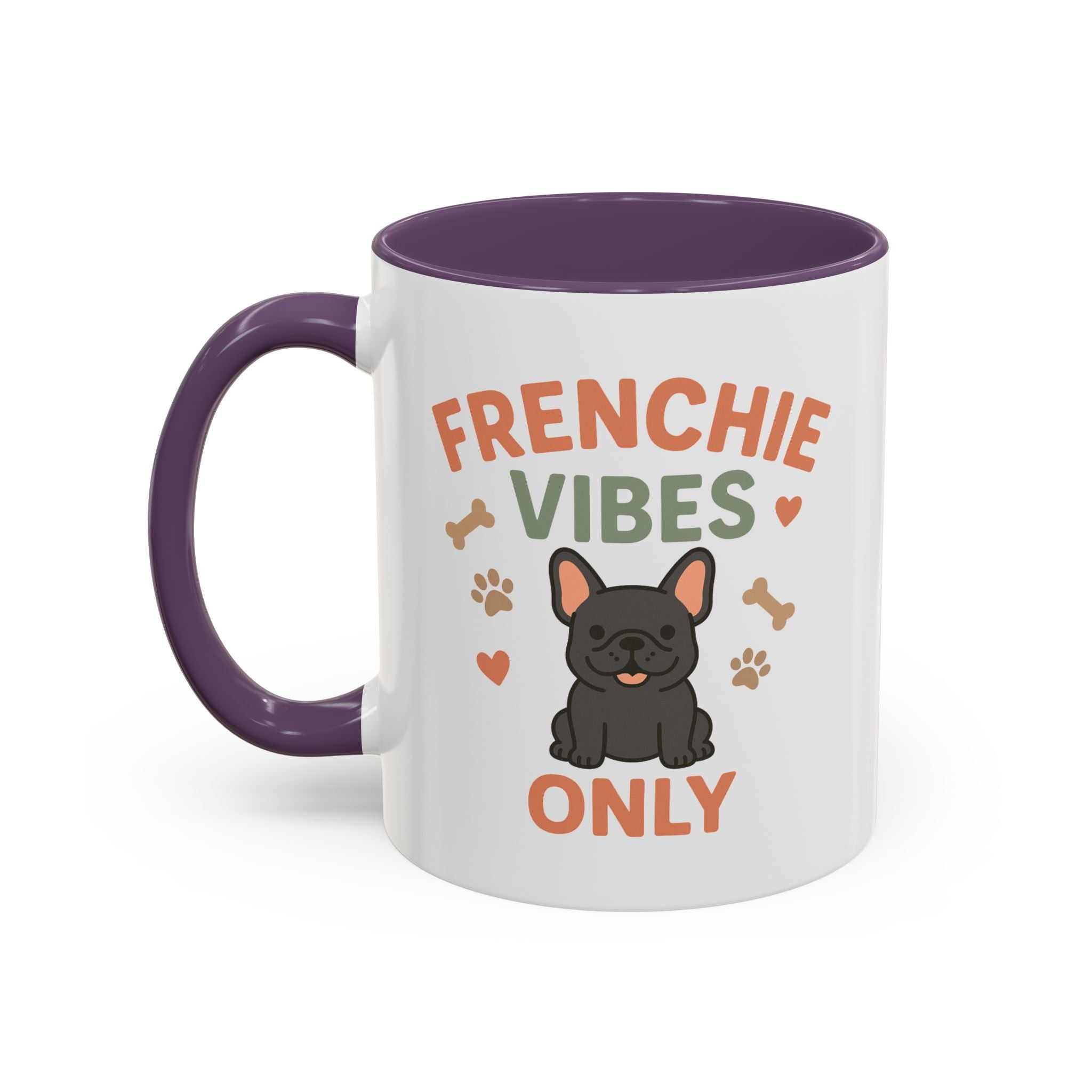 Funny Grey French Bulldog Mug - Frenchie Vibes Only Dog Lover Gift - Cute Frenchie Coffee Cup for Secret Santa, Xmas Gift for Dog Owners