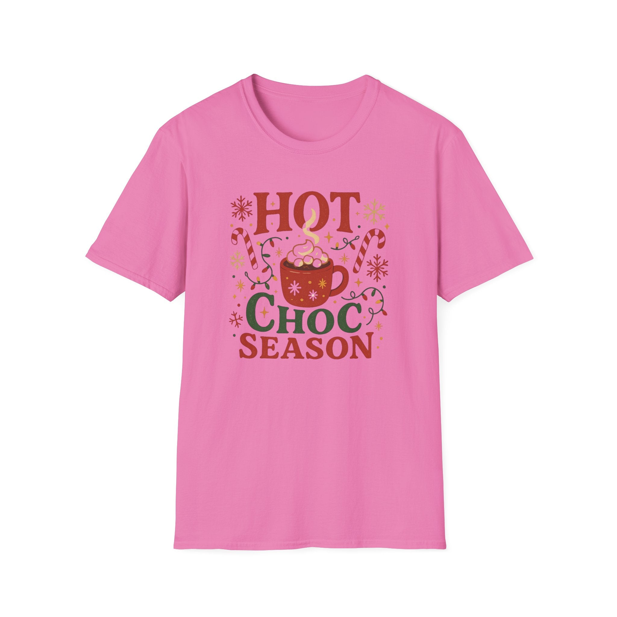 Funny Hot Choc Season Christmas T-Shirt - Festive Hot Chocolate Tee with Candy Canes & Lights | Xmas Gift, Secret Santa Present, Hot Cocoa