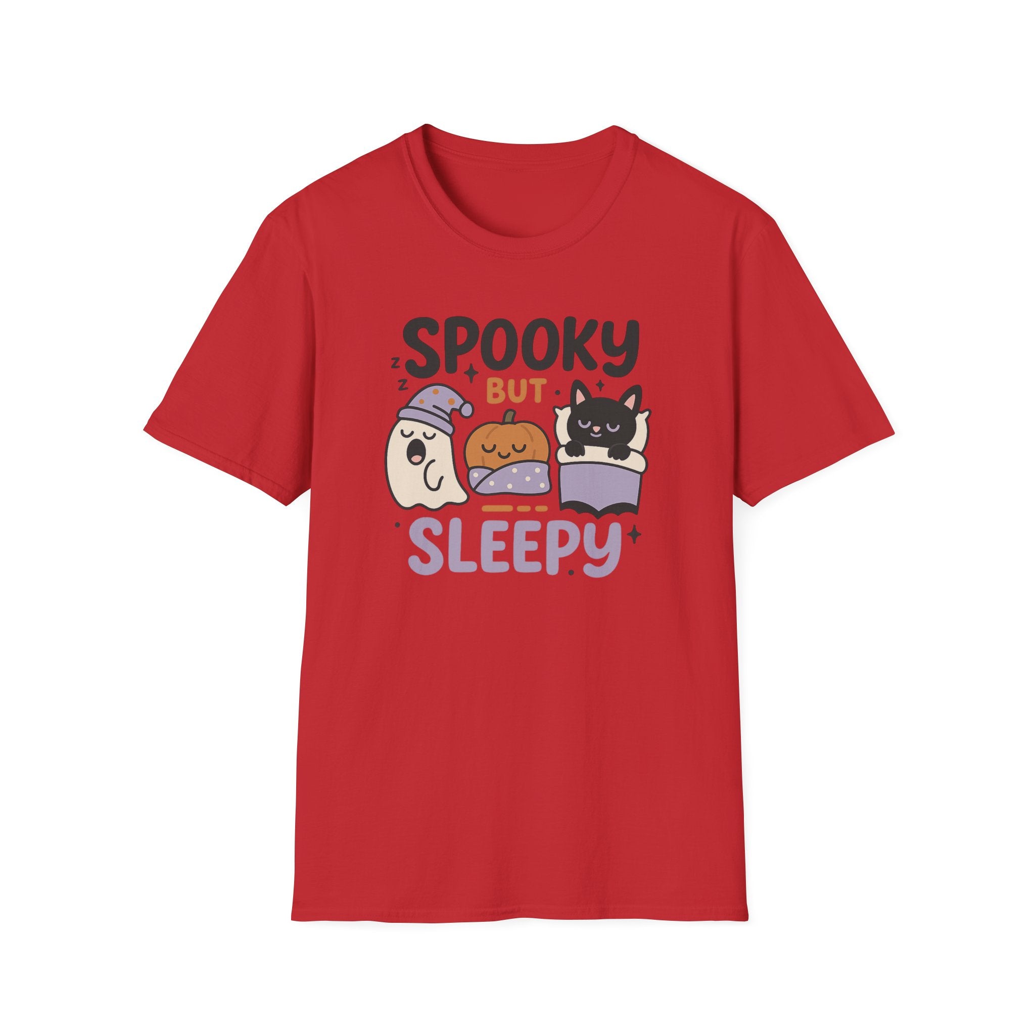 Spooky But Sleepy Halloween T-Shirt - Cute Funny Ghost Pumpkin Bat Tee - Cozy Pastel Halloween Shirt Gift for Her & Him Lazy Person Ideas