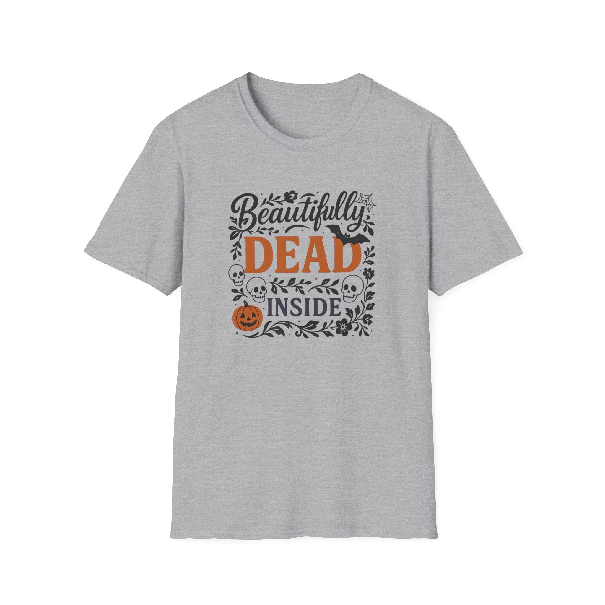 Beautifully Dead Inside Halloween T-Shirt - Funny Gothic Spooky Tee with Skulls, Bats & Pumpkins | Halloween Gift Shirt, Emo Anxiety Ideas
