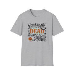 Beautifully Dead Inside Halloween T-Shirt - Funny Gothic Spooky Tee with Skulls, Bats & Pumpkins | Halloween Gift Shirt, Emo Anxiety Ideas