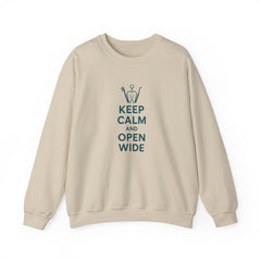 Funny Dentist Christmas Jumper - "Keep Calm and Open Wide" Sweatshirt - Secret Santa Gift for Hygienist, Dental Student or Dental Nurse