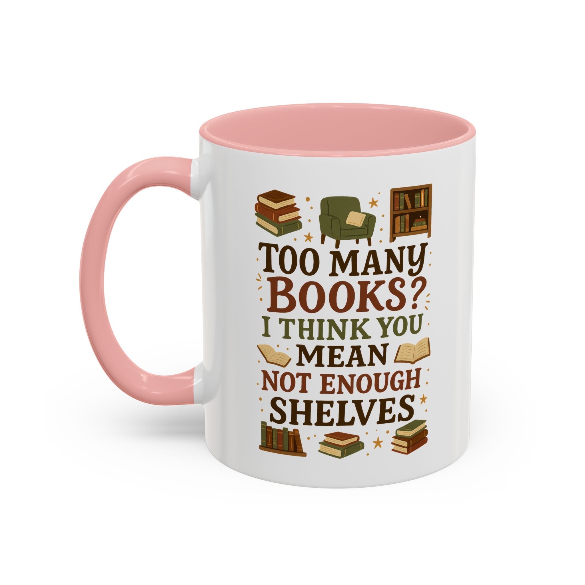 Funny Book Lover Christmas Mug - Too Many Books Not Enough Shelves Coffee Cup - Secret Santa Gift for Readers, Librarians & Teachers Tea