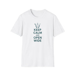 Funny Dentist Christmas T-Shirt - "Keep Calm and Open Wide" Tee - Secret Santa Gift for Hygienist, Dental Student or Dental Nurse NHS