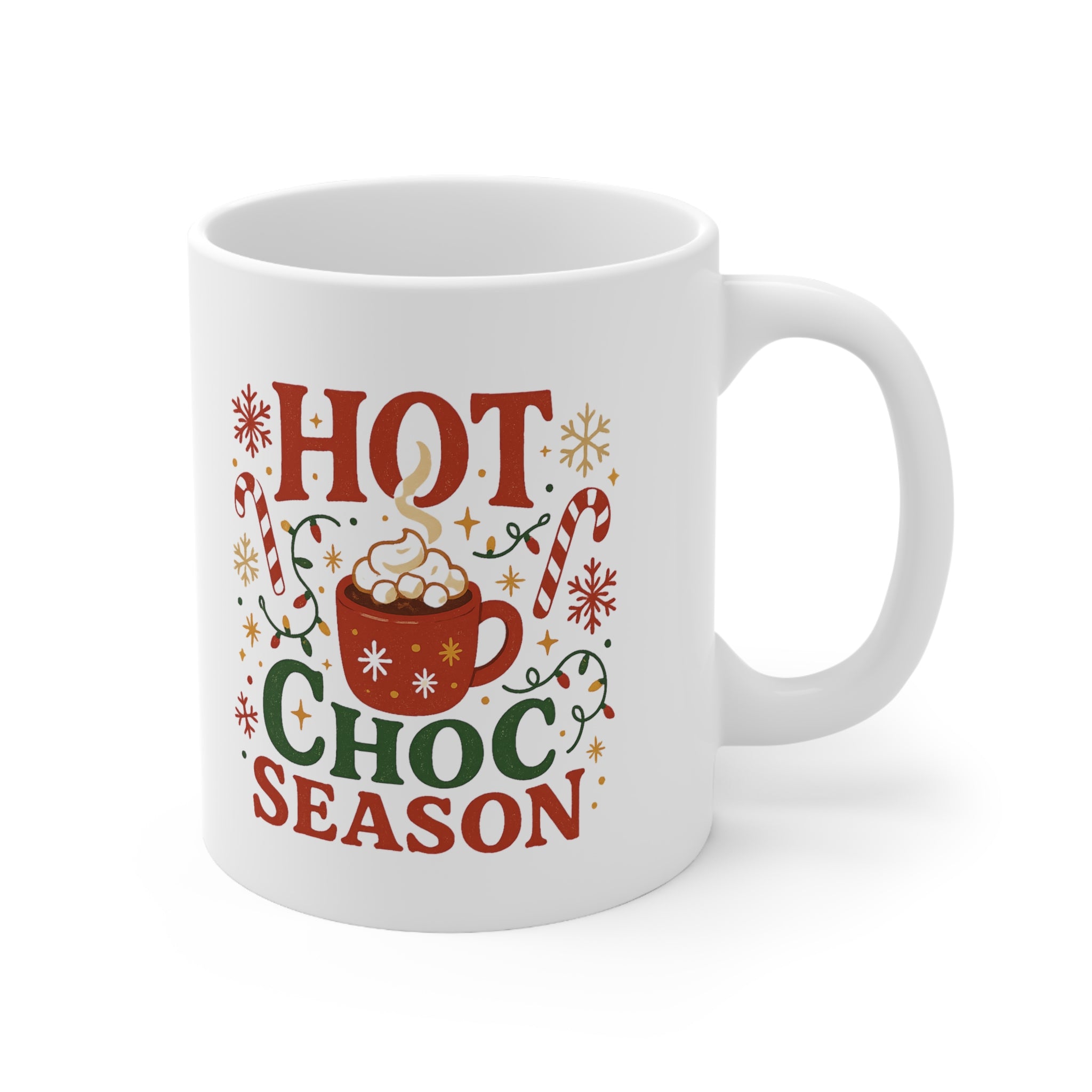 Hot Choc Season Christmas Mug - Funny Hot Chocolate Coffee Cup with Candy Canes | Secret Santa Gift, Xmas Mug for Hot Drink Lovers Cocoa