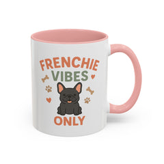 Funny Grey French Bulldog Mug - Frenchie Vibes Only Dog Lover Gift - Cute Frenchie Coffee Cup for Secret Santa, Xmas Gift for Dog Owners