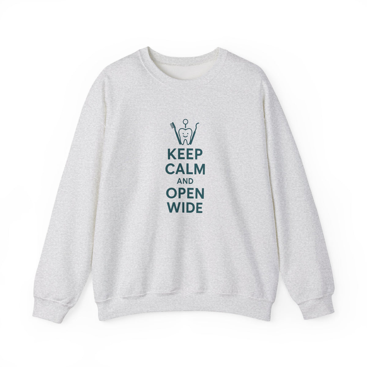 Funny Dentist Christmas Jumper - "Keep Calm and Open Wide" Sweatshirt - Secret Santa Gift for Hygienist, Dental Student or Dental Nurse