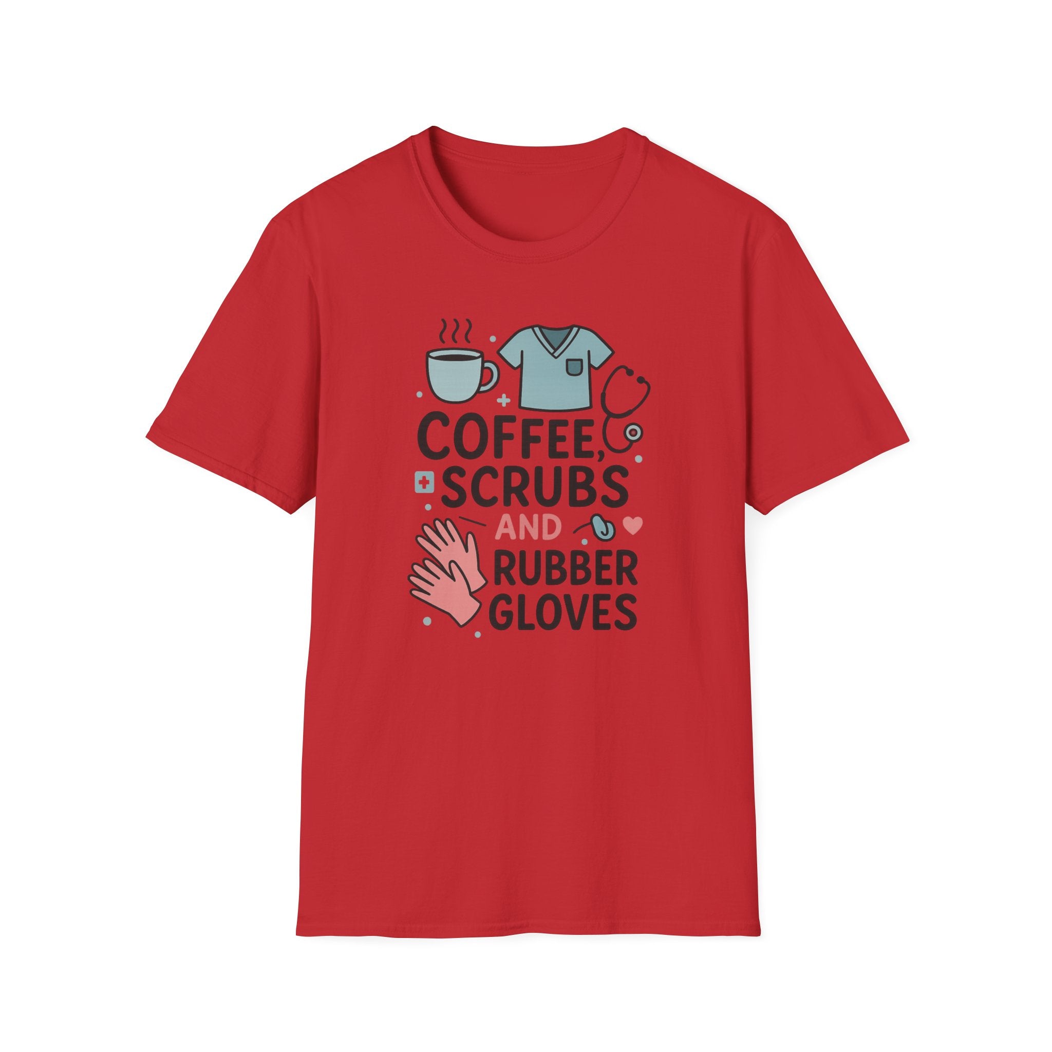 Funny Nurse Christmas T-Shirt - "Coffee, Scrubs and Rubber Gloves" Tee - Secret Santa Gift for Nurses, Xmas Medical Shirt, NHS Worker Ideas