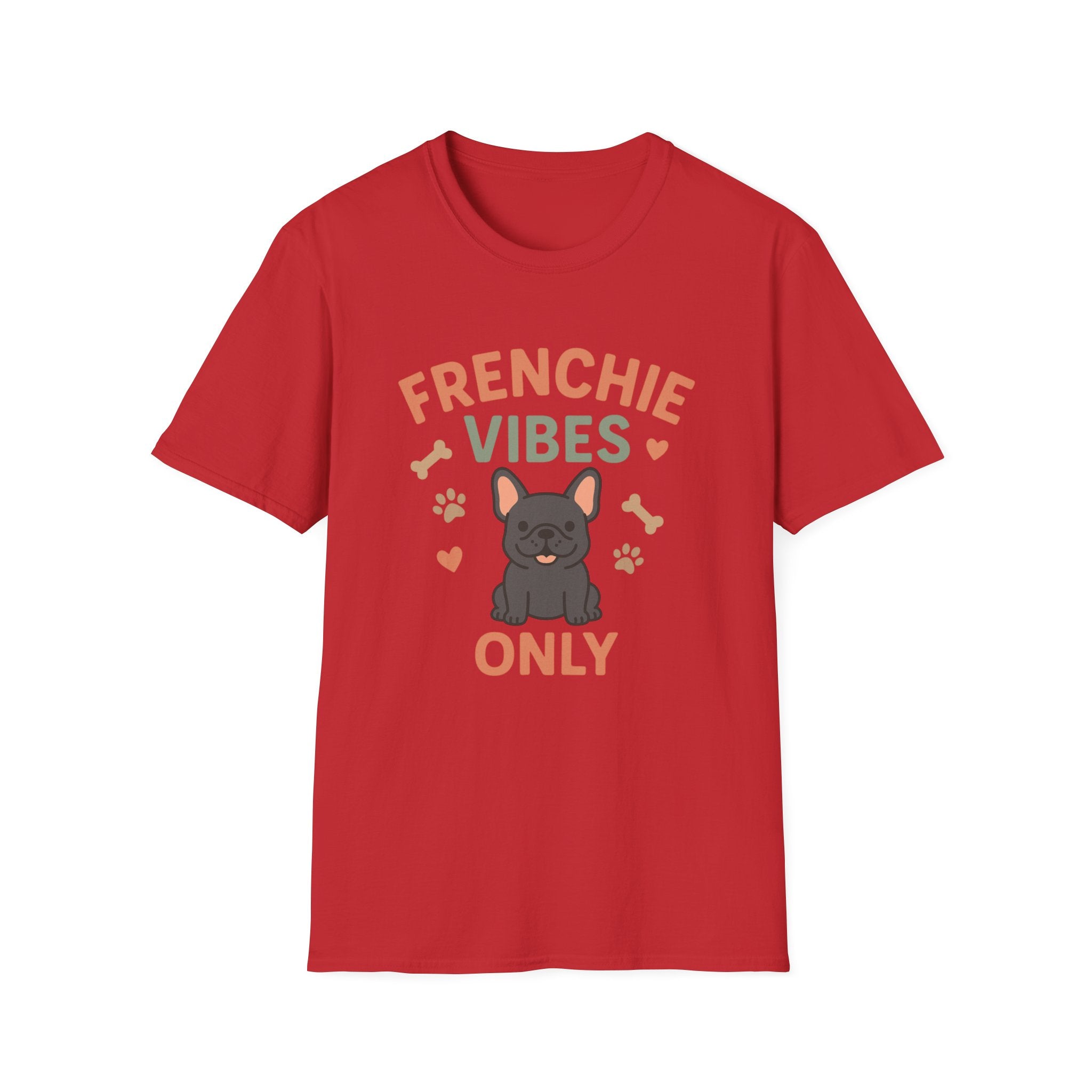 Funny Grey French Bulldog T-Shirt - "Frenchie Vibes Only" Chirstmas Dog Lover Tee - Secret Santa Gift for Frenchie Owners