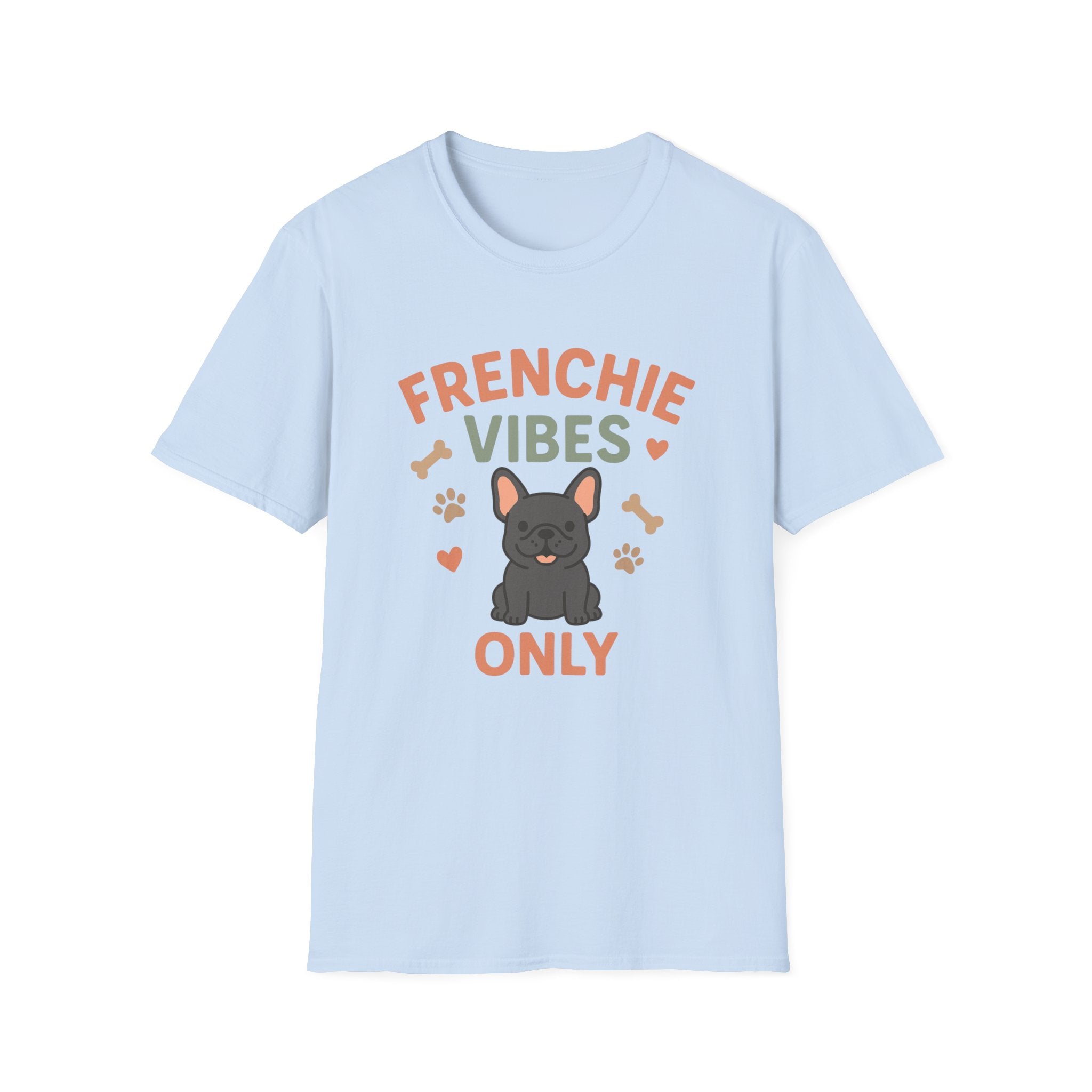 Funny Grey French Bulldog T-Shirt - "Frenchie Vibes Only" Chirstmas Dog Lover Tee - Secret Santa Gift for Frenchie Owners
