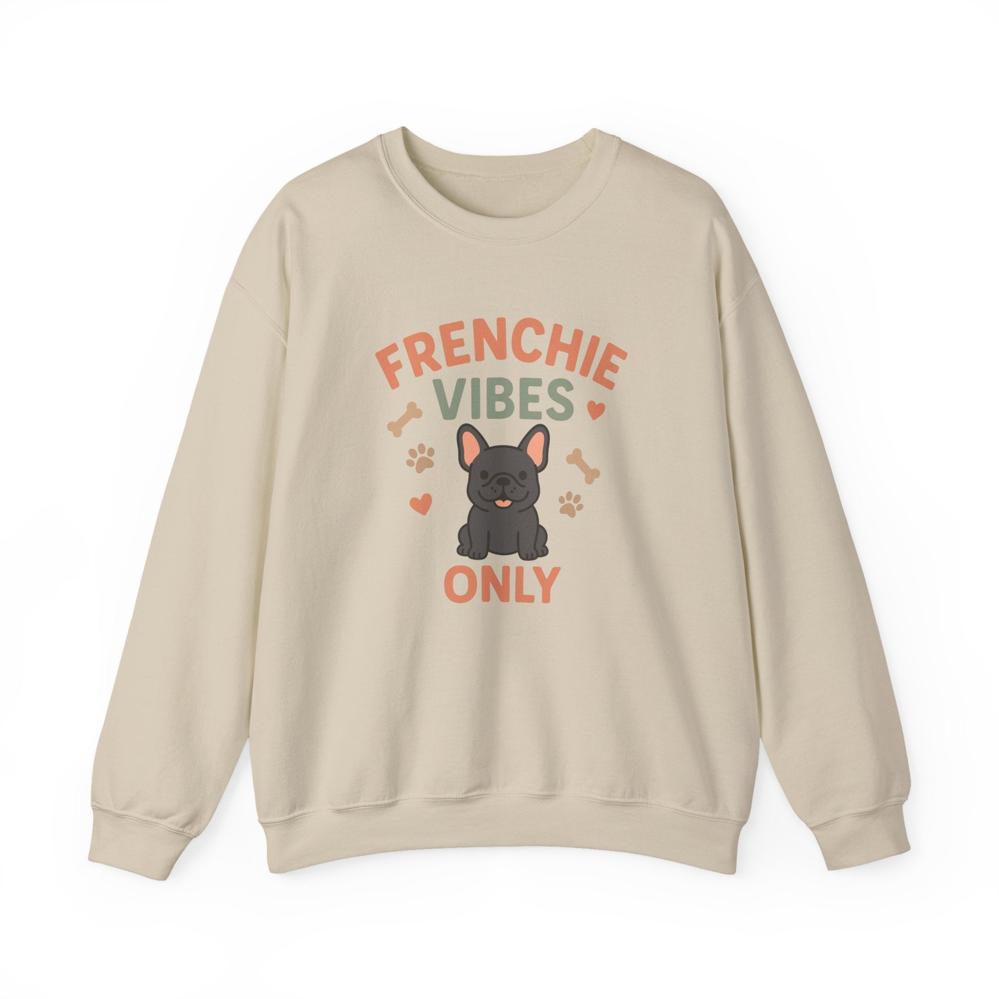 Funny Grey French Bulldog Christmas Sweatshirt - "Frenchie Vibes Only" Xmas Jumper - Secret Santa Gift for Dog Lovers