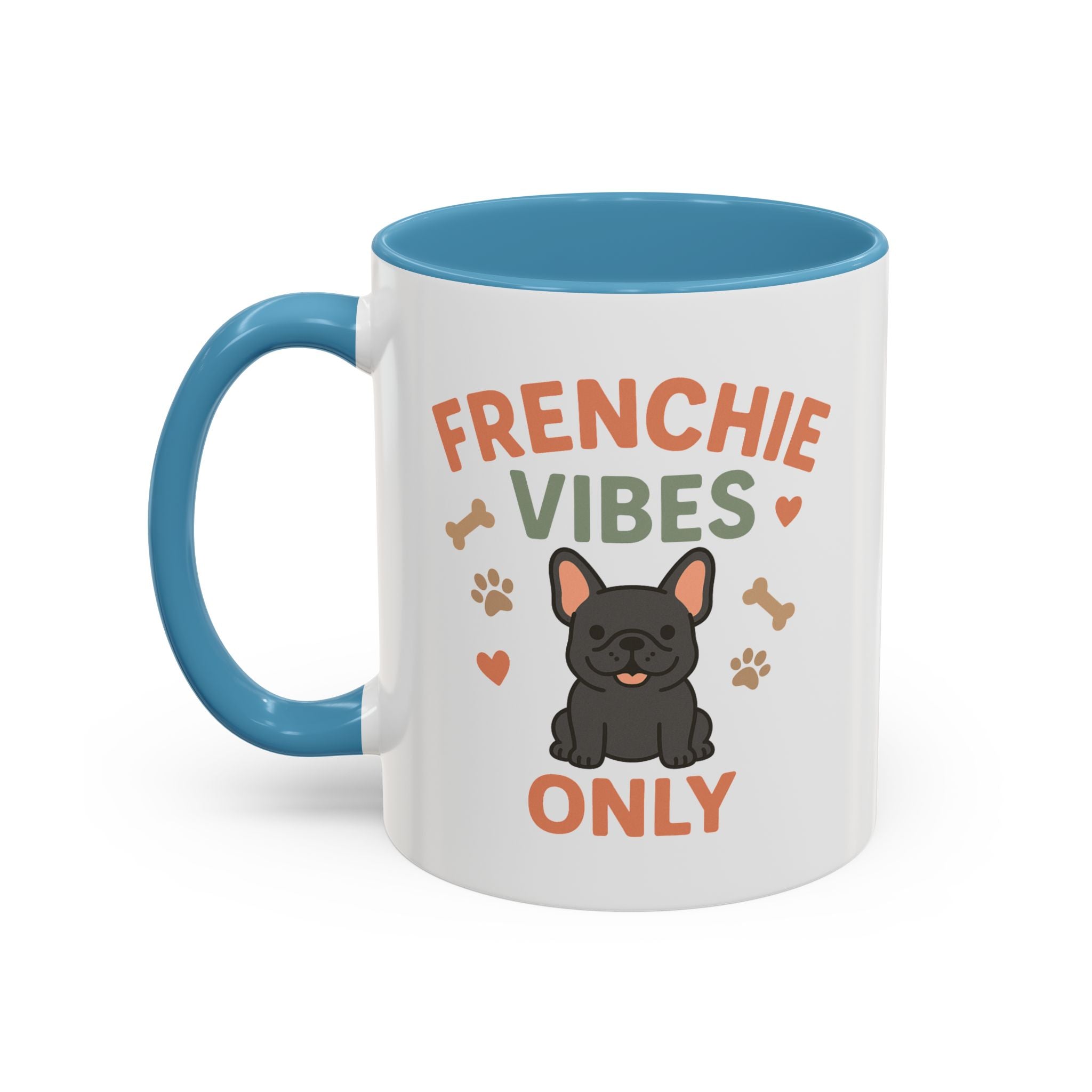 Funny Grey French Bulldog Mug - Frenchie Vibes Only Dog Lover Gift - Cute Frenchie Coffee Cup for Secret Santa, Xmas Gift for Dog Owners