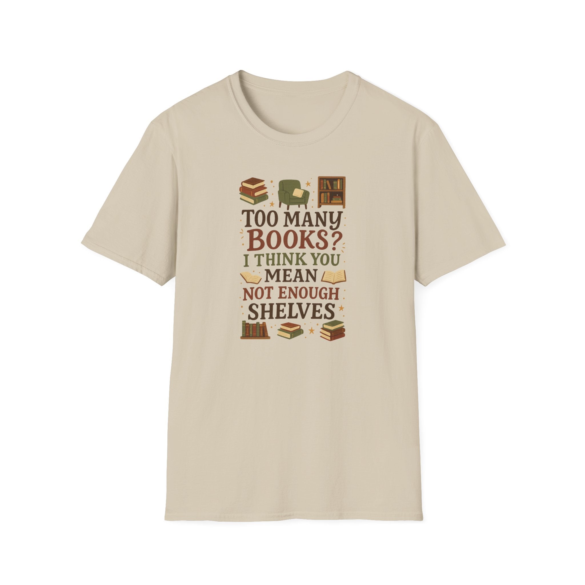 Funny Book Lover Christmas T-Shirt - Too Many Books Not Enough Shelves Tee - Secret Santa Gift for Readers, Librarians & Teachers Top
