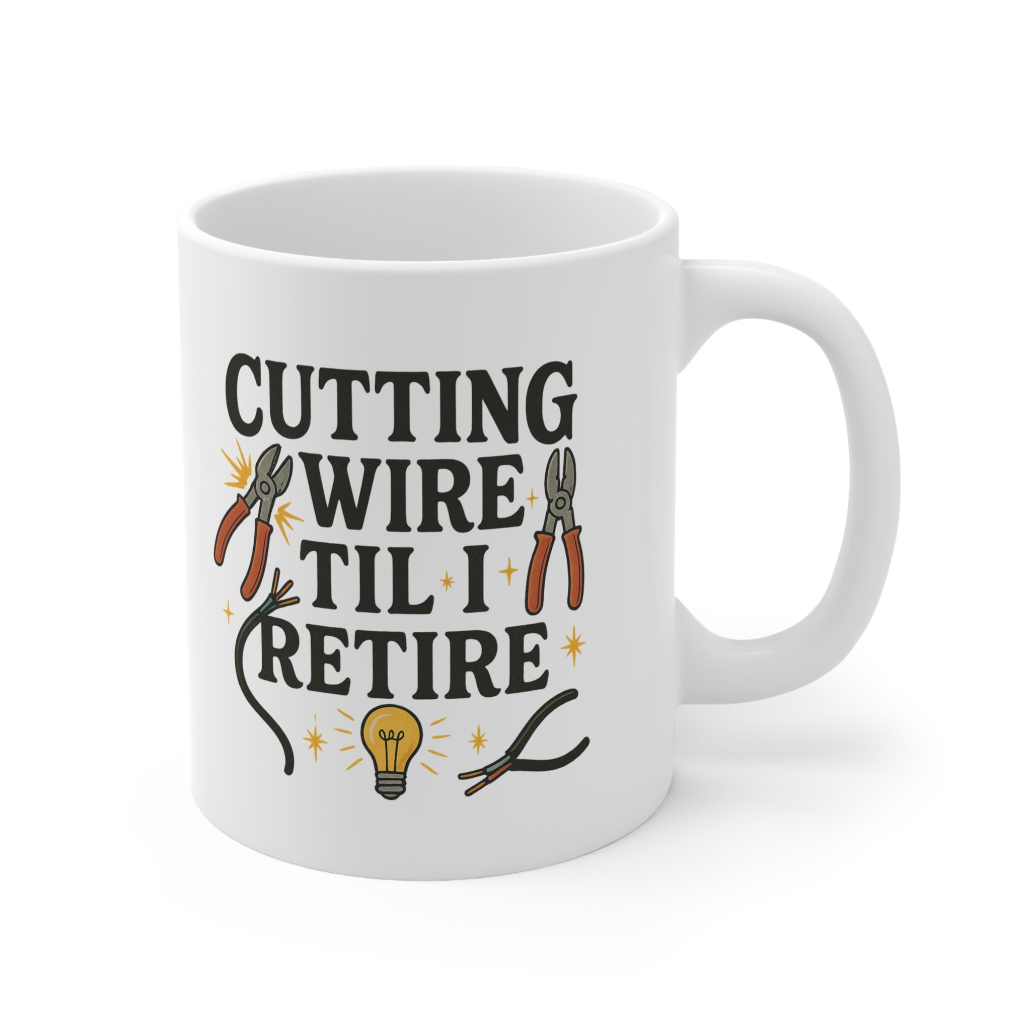 Funny Electrician Christmas Mug - "Cutting Wire Til I Retire" Coffee Cup Gift for Sparky, Secret Santa Present, Christmas Gift for Him