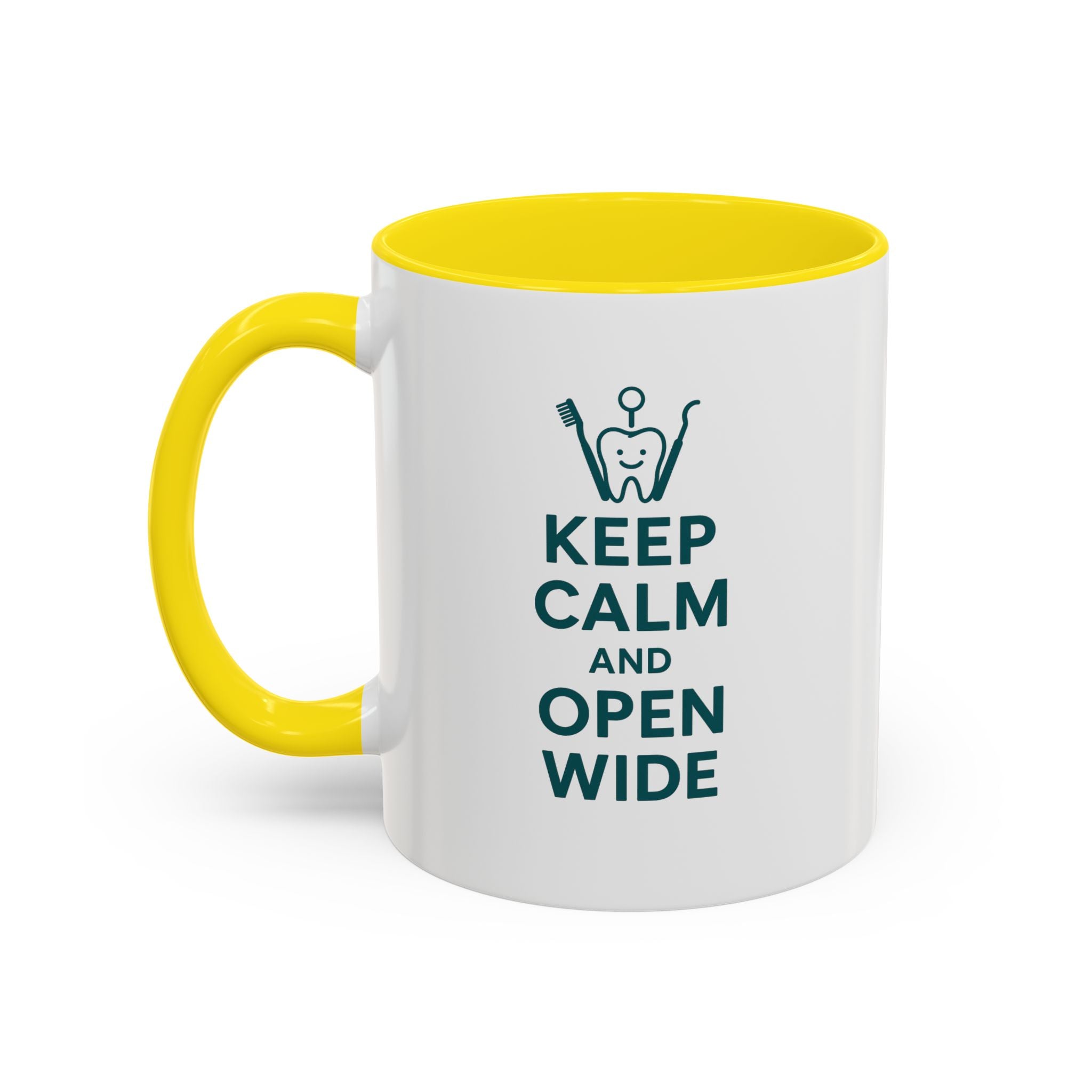 Funny Dentist Christmas Mug - "Keep Calm and Open Wide" Coffee Cup - Secret Santa Gift for Hygienist, Dental Student or Dentist Nurse Gift
