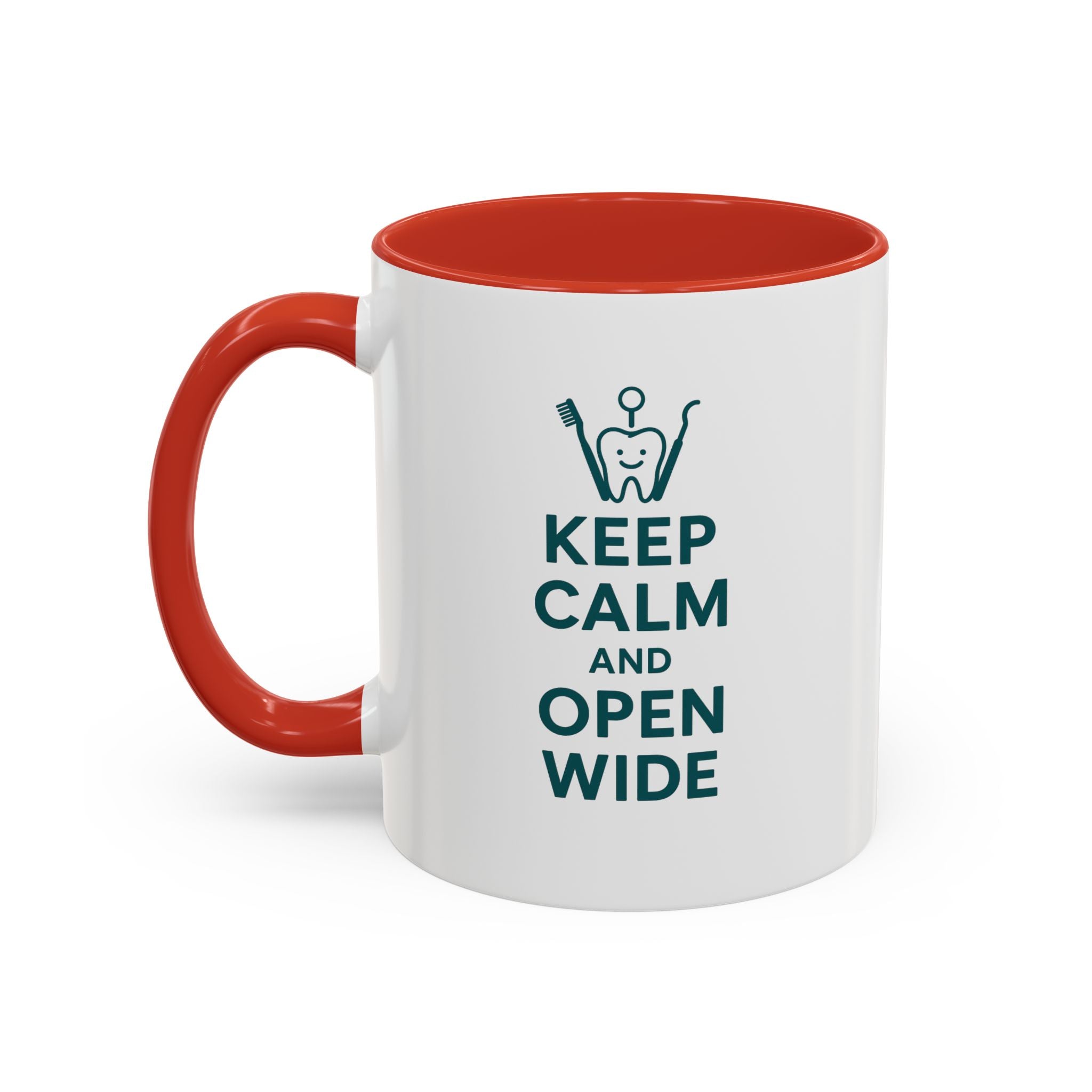 Funny Dentist Christmas Mug - "Keep Calm and Open Wide" Coffee Cup - Secret Santa Gift for Hygienist, Dental Student or Dentist Nurse Gift