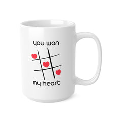 You Won My Heart Mug – Cute Tic Tac Toe Valentine’s Gift for Him or Her | 11oz & 15oz Ceramic Coffee Cup