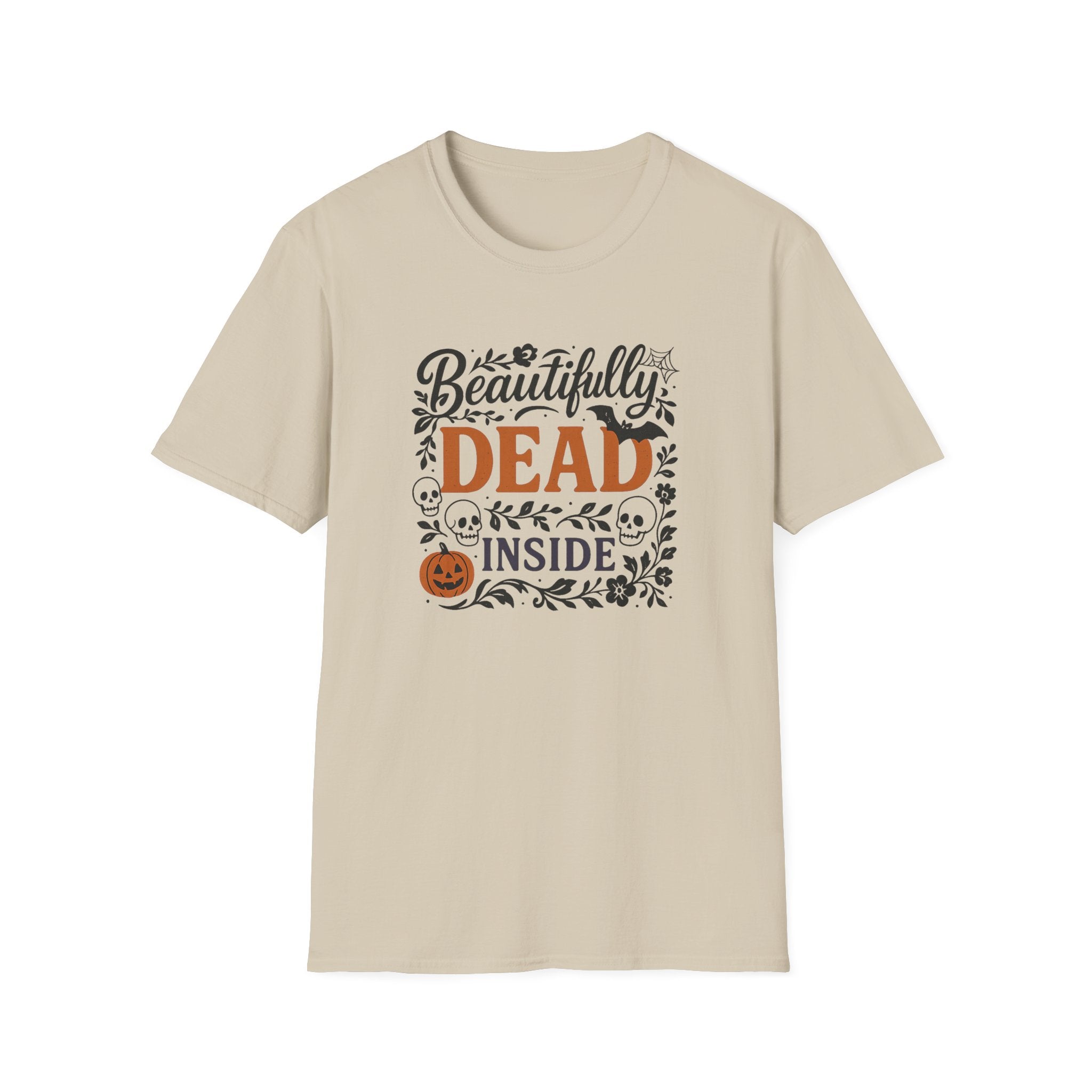 Beautifully Dead Inside Halloween T-Shirt - Funny Gothic Spooky Tee with Skulls, Bats & Pumpkins | Halloween Gift Shirt, Emo Anxiety Ideas