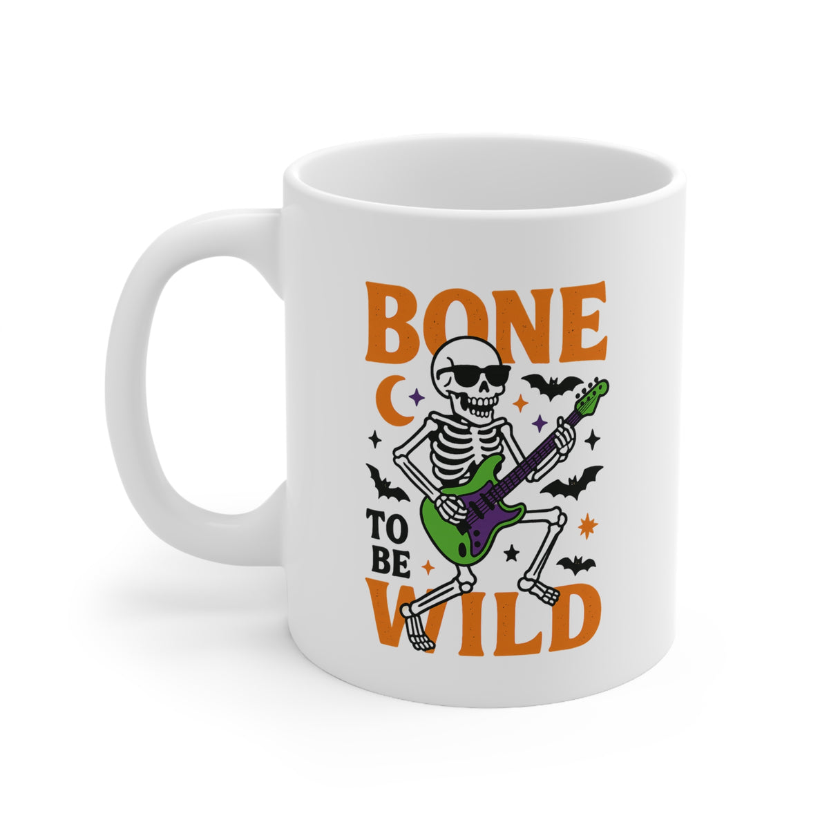 Bone to Be Wild Halloween Mug - Funny Skeleton Coffee Cup with Guitar, Spooky Gift for Halloween Lovers, Rock Music Novelty Mug