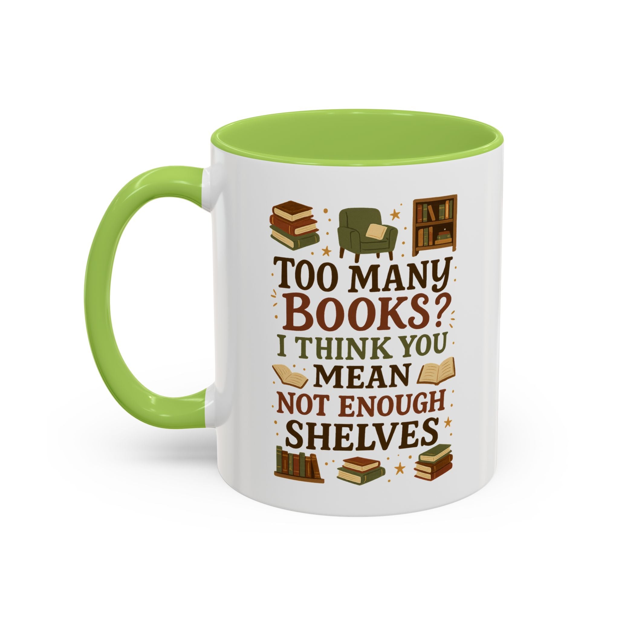 Funny Book Lover Christmas Mug - Too Many Books Not Enough Shelves Coffee Cup - Secret Santa Gift for Readers, Librarians & Teachers Tea