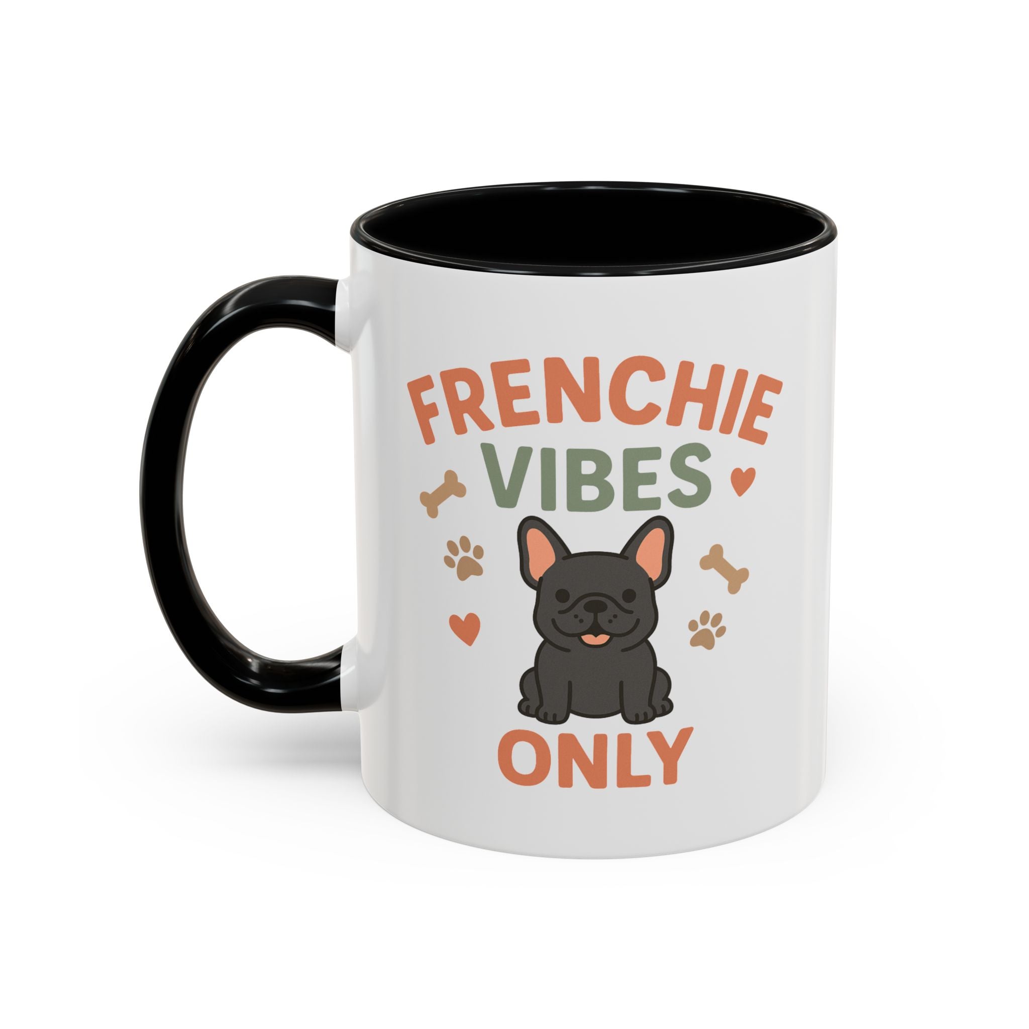 Funny Grey French Bulldog Mug - Frenchie Vibes Only Dog Lover Gift - Cute Frenchie Coffee Cup for Secret Santa, Xmas Gift for Dog Owners