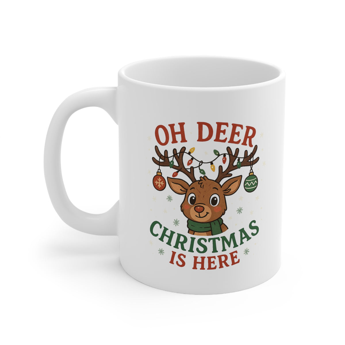 Funny Christmas Mug - "Oh Deer, Christmas Is Here" Reindeer Coffee Cup, Cute Secret Santa Gift for Coworker, Holiday Present Under 20